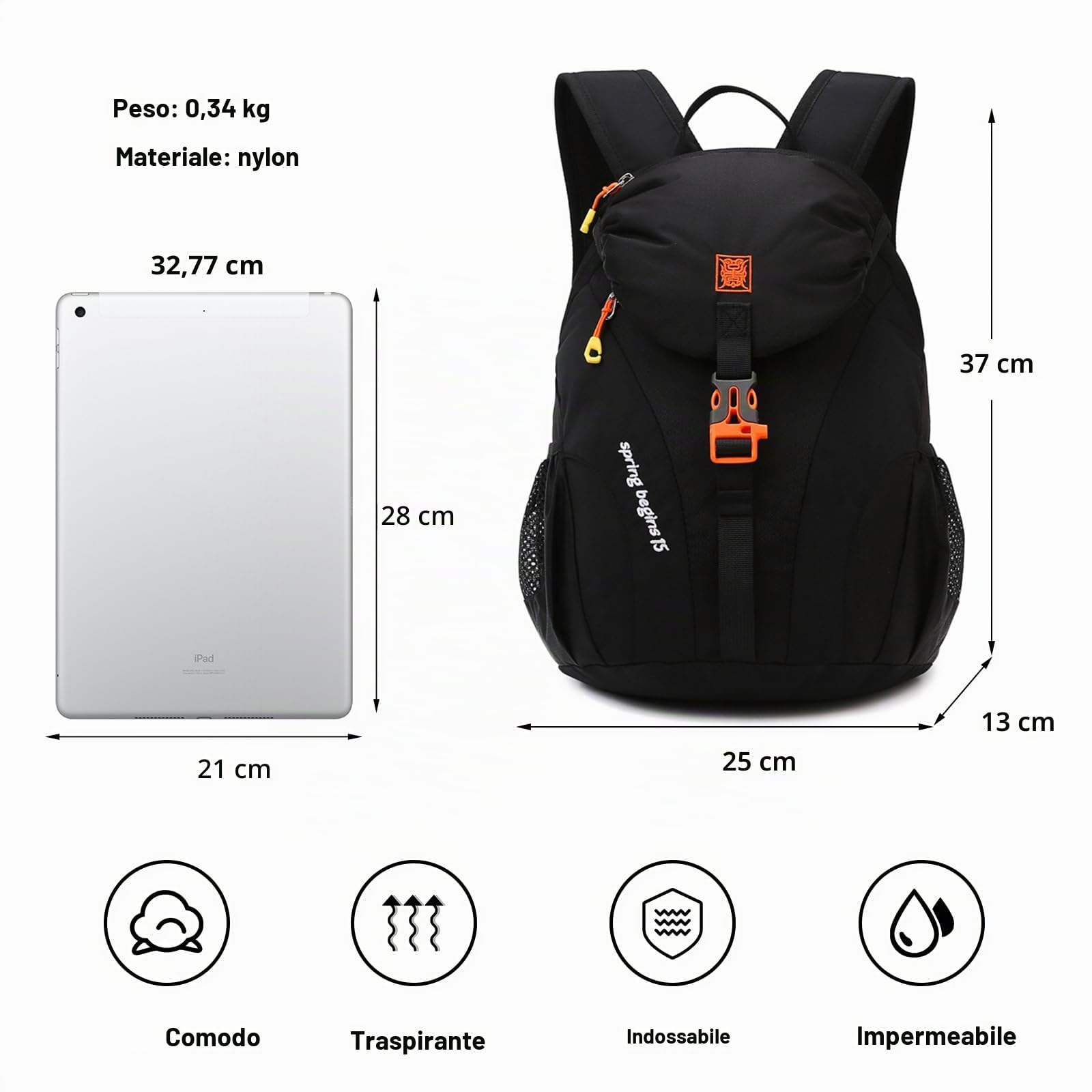 Zaino da Trekking 15L Leggero Impermeabile Zaino Hiking Backpack per Donna Uomo Ciclismo Arrampicata Sport Nero