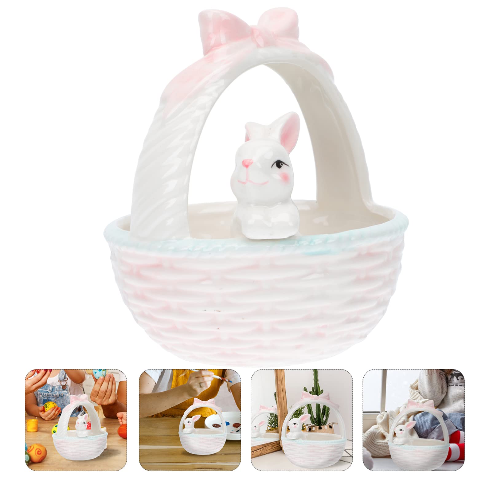 Cabilock Decorazione Pasquale A Forma Di Coniglietto Cestino in Ceramica Realistico Per La Gioia Dei Bambini E Delle Bambine Ornamenti Da Tavolo