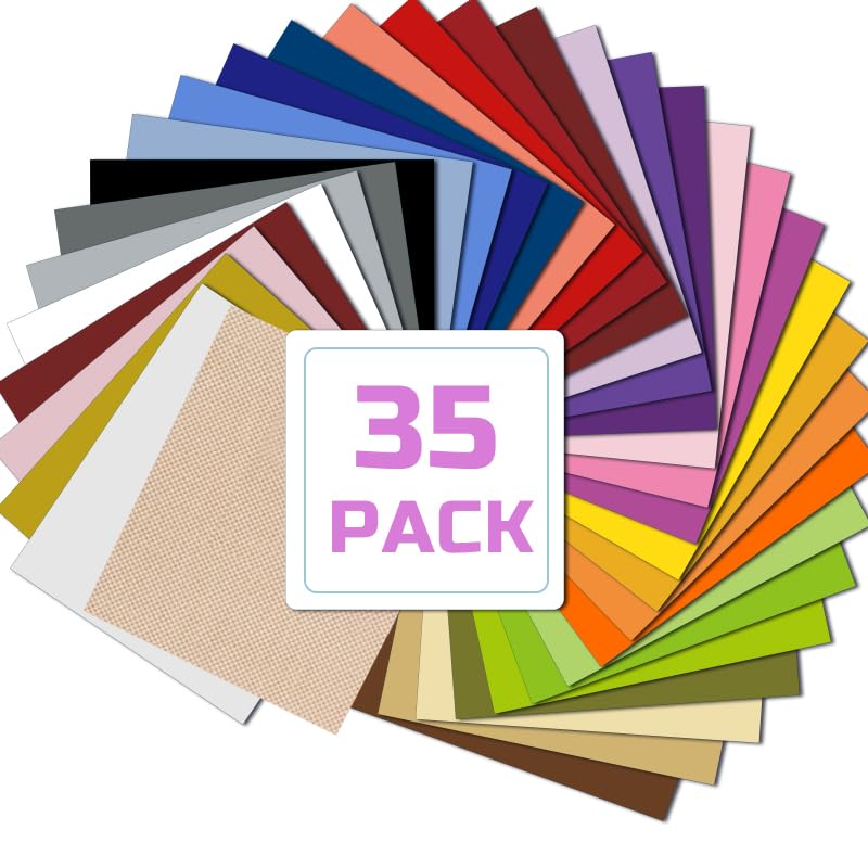 35 arkuszy winylowych termotransferowych, 30 x 30 cm, winyl HTV do Cricut, winyl do naprasowania do ubrań, toreb, butów, t-shirtów, czapek, skóry, 35 szt