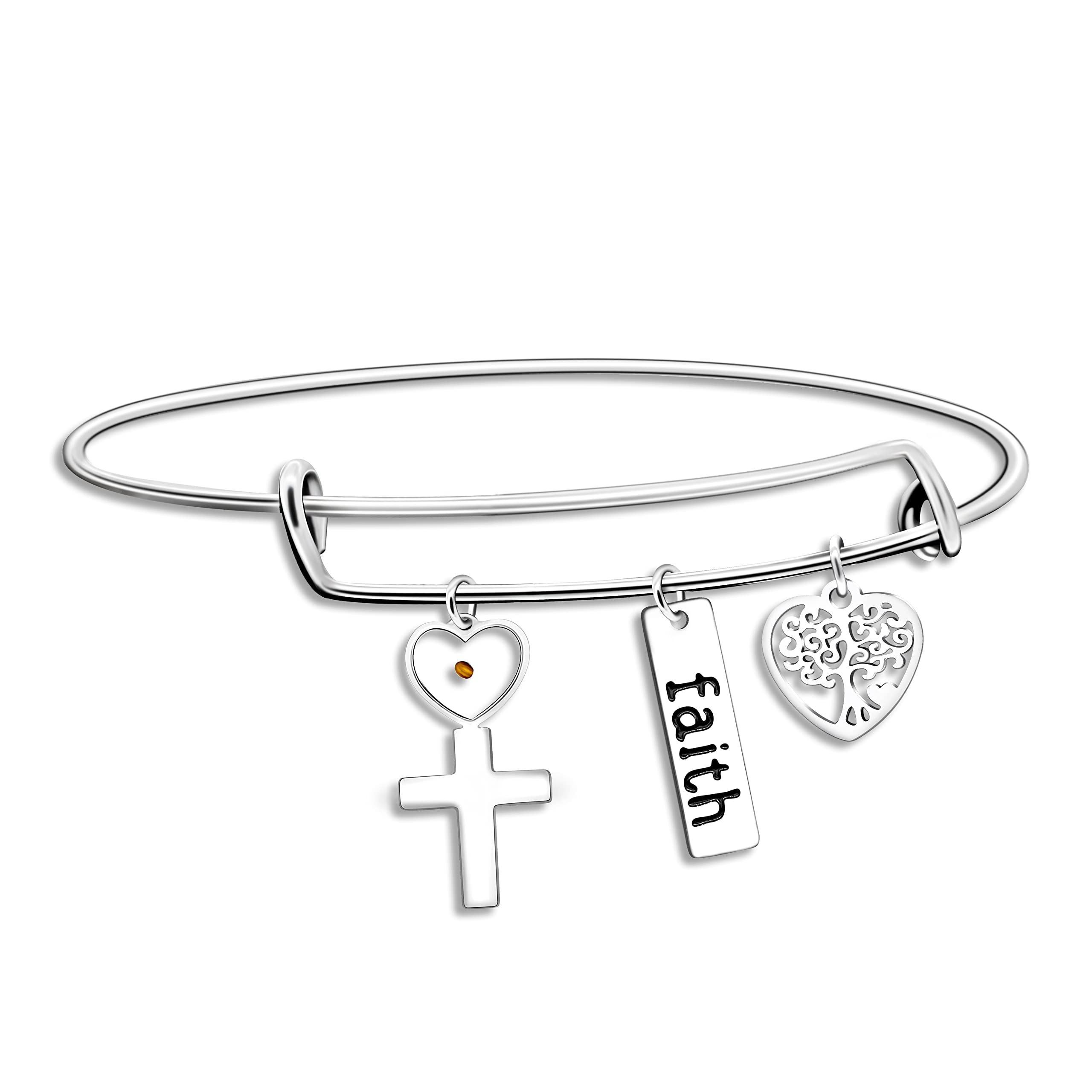 Uloveido Stainless Steel Tree of Life Bangle Mustard Seed Pendant Faith Cuff Bracelet Gifts for Women Teen-Girls Y639