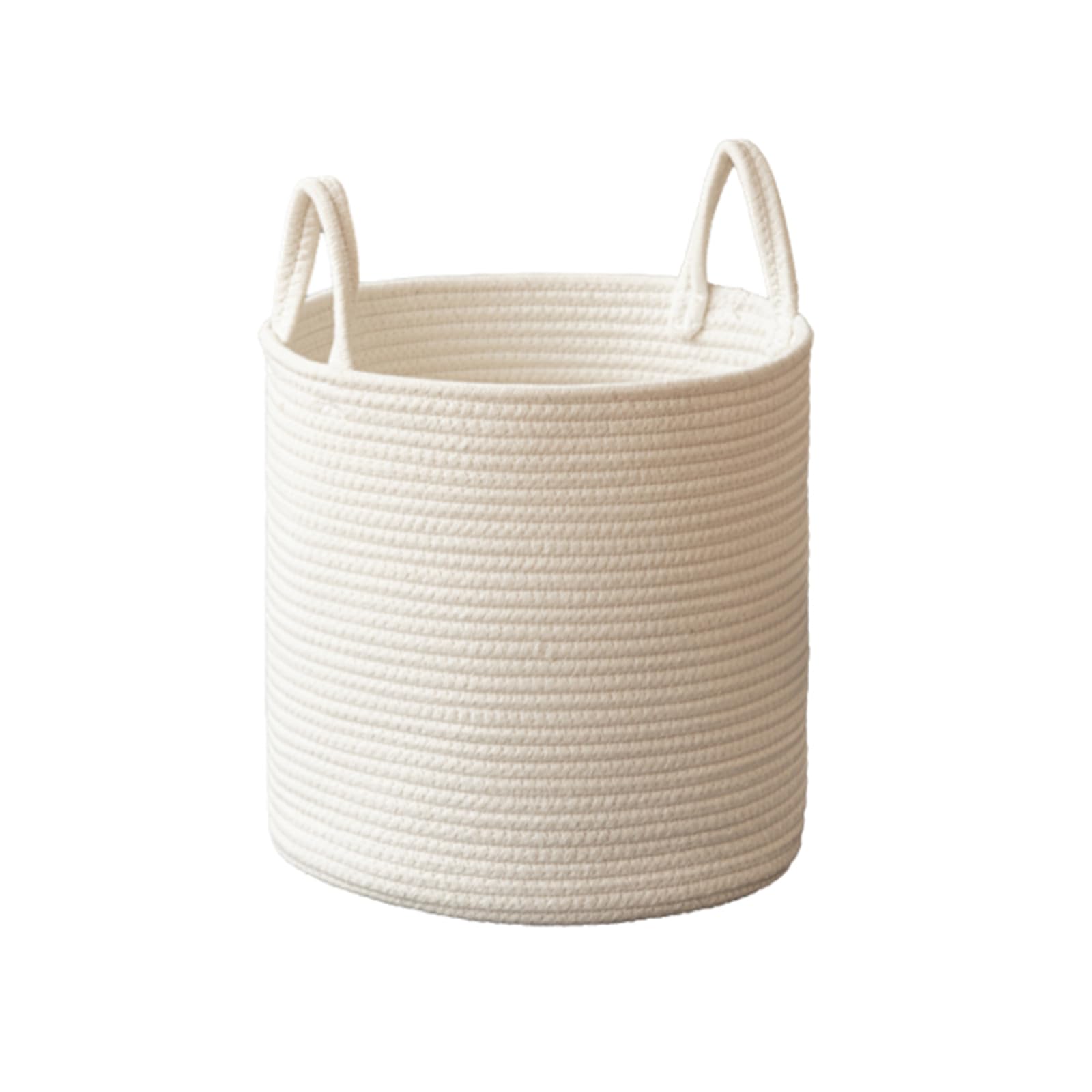 Panier de rangement beige, panier rond en corde de coton, panier pour linge sale, boîte de rangement, convient pour les jouets, couvertures, linge sale, petites choses, collations (Beige, M)