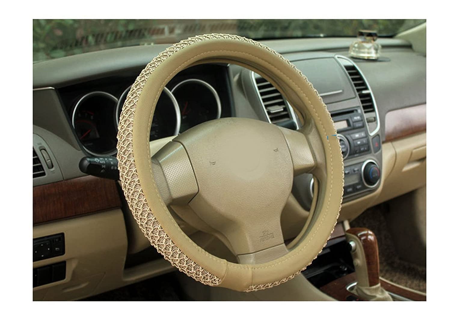 Auto Oprema (Award Winner at INDIA'S Rising Star 2024) Universal Car Steering Wheel Cover, Microfiber, Emboss Holes, Soft Padding Great Hand Feel, Anti-Slip Matte Finish, 15 Inch Middle (Beige)