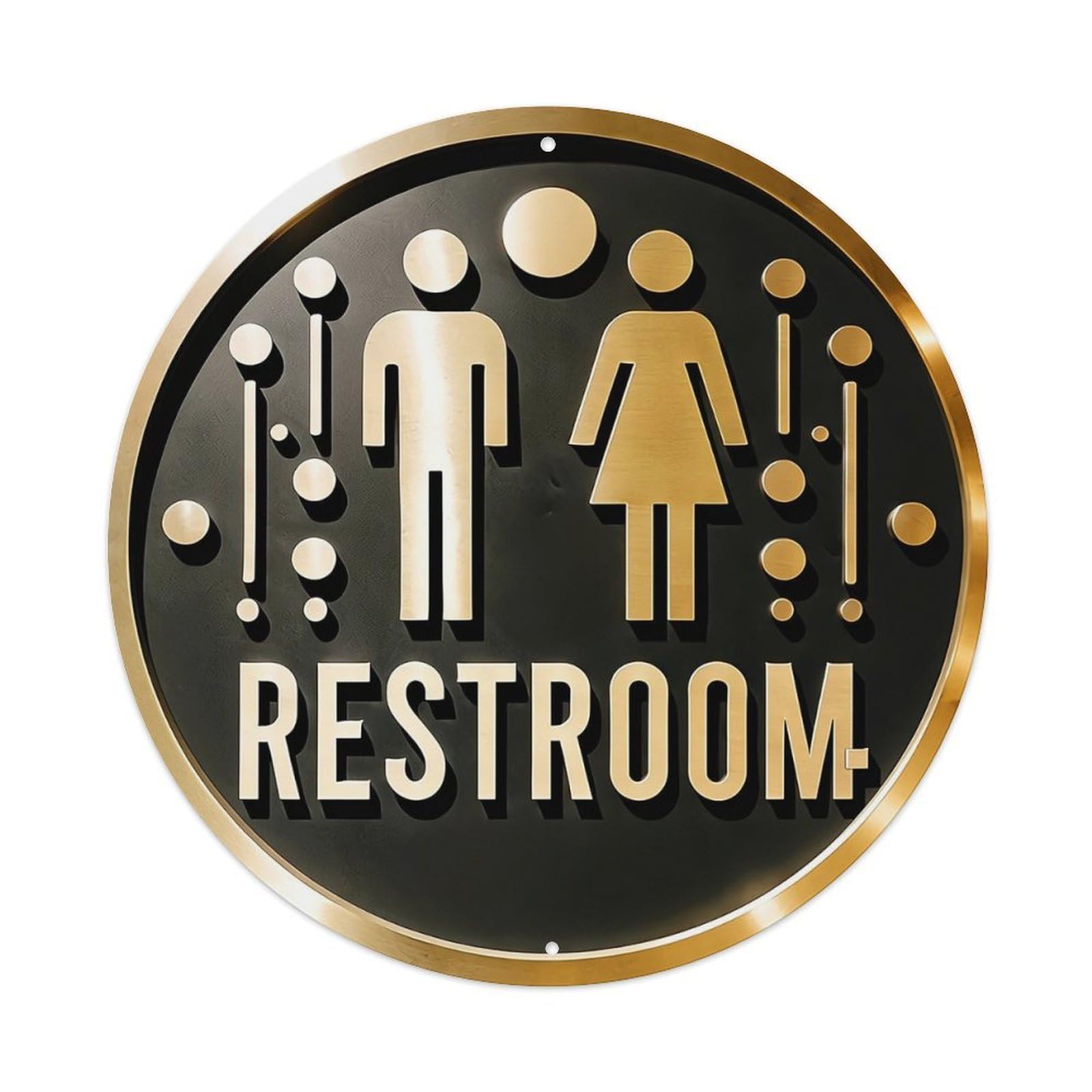 Golden Male Female Symbols Restroom Retro Metal Sign Round Tin Sign, Vintage Decor Art Poster for Bar, Home, Man Cave, Kitchen, Laundry Room Gift 8x8Inch