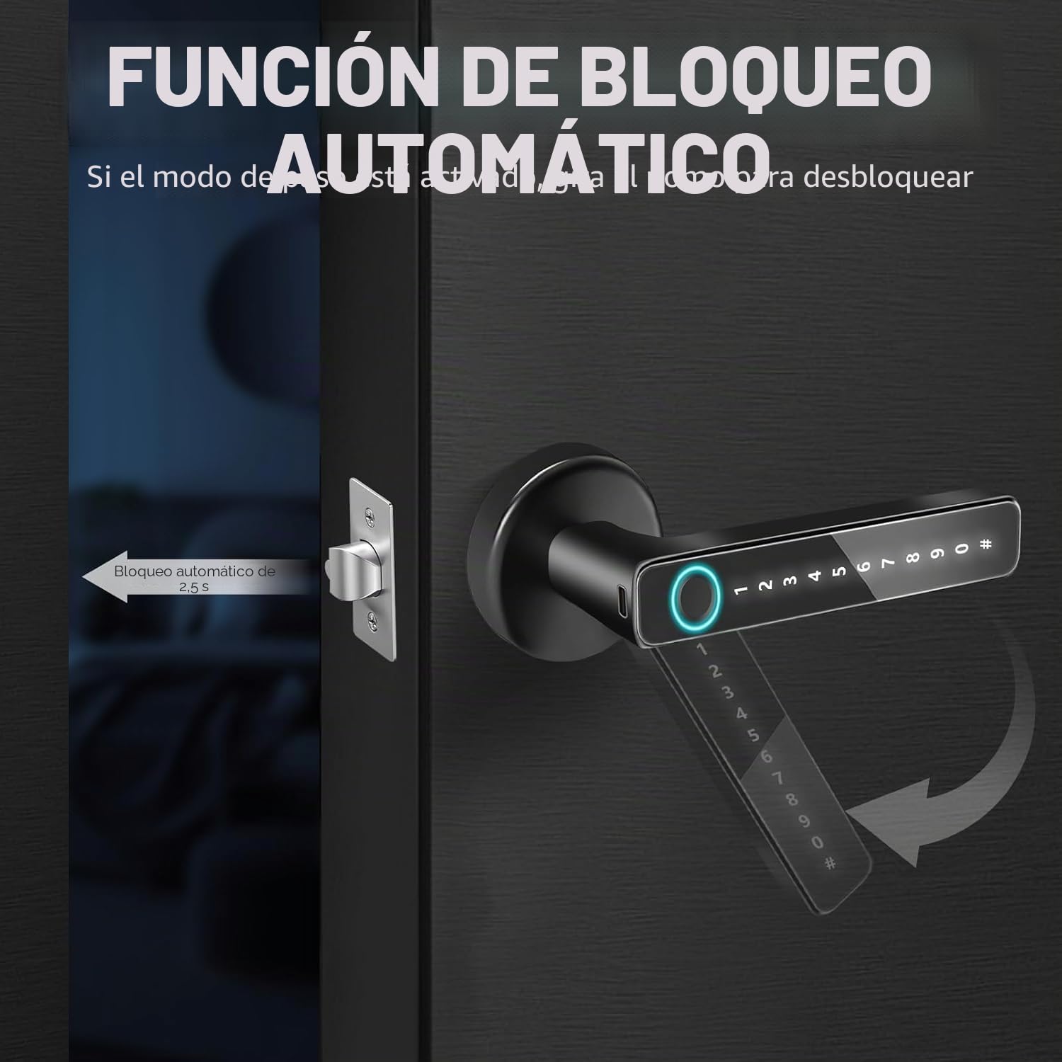 NEWFUN Cerradura Puerta Exterior Inteligente，Cerradura Con Huella Digital，Cerradura Wifi，Con llave, tarjeta llave, APP Bluetooth para cerraduras de puertas, resistente al agua para puertas de 35-50 mm
