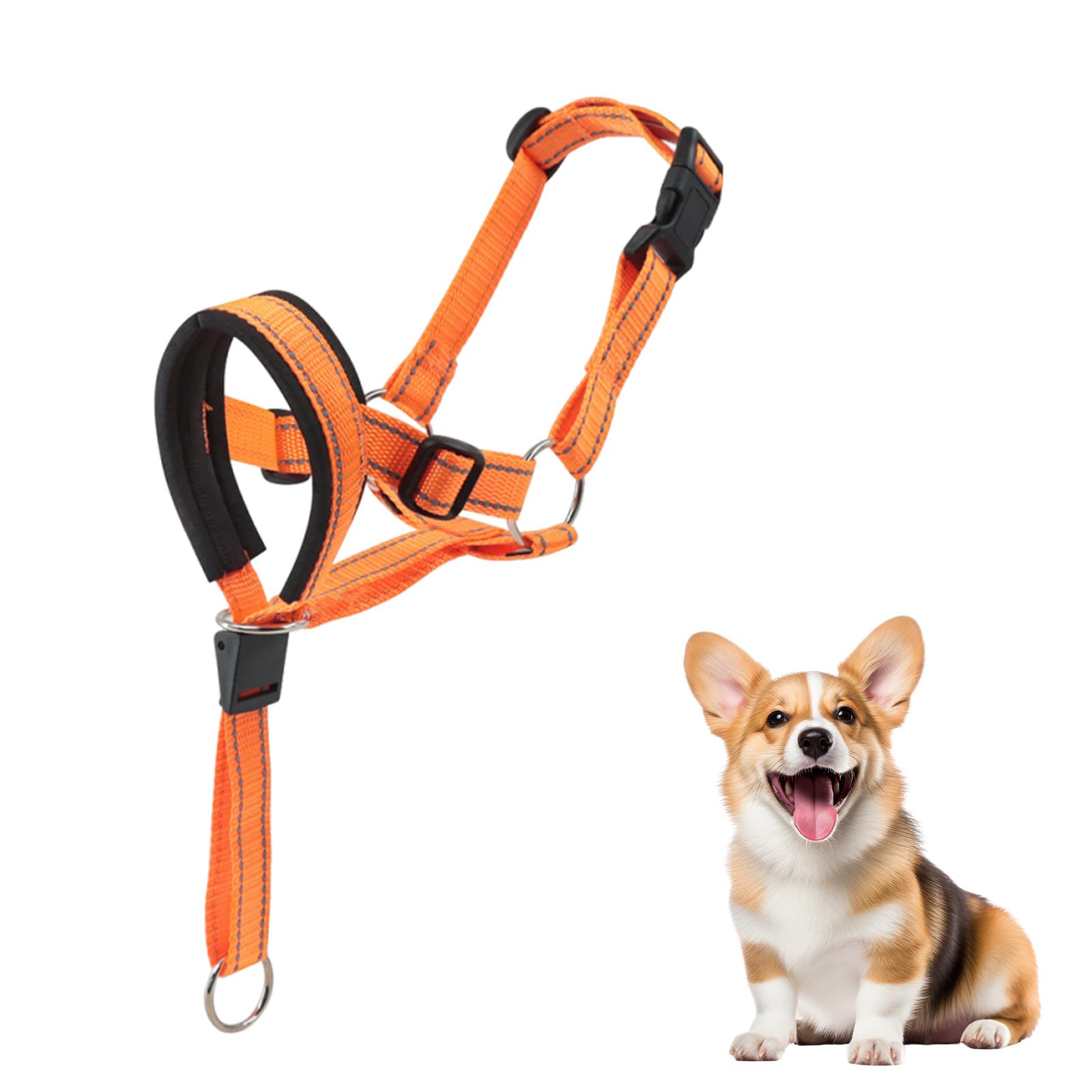 Dog Head Collar with Soft Padded, Gentle Leader for Medium Large Dogs, No Pull Head Harness, Anti Pull Adjustable Reflective Training Head Halter Collar (Yellow,M)