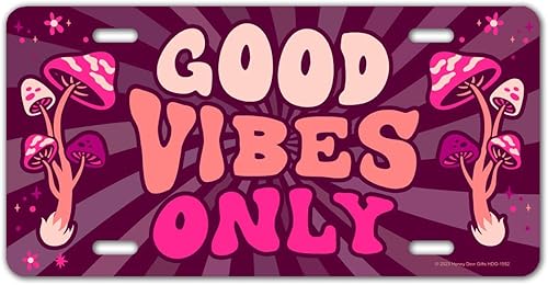 Honey Dew Gifts, Good Vibes Only, placa decorativa, placas de tocador para automóviles, retro hippie Groovy, decoración de garaje de hongos