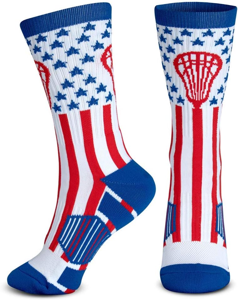 ChalkTalkSPORTS Lacrosse Performance Crew Sock - Youth & Adult - USA - Patriotic - Red White & Blue - Lacrosse Mid-Calf Socks - Image 2
