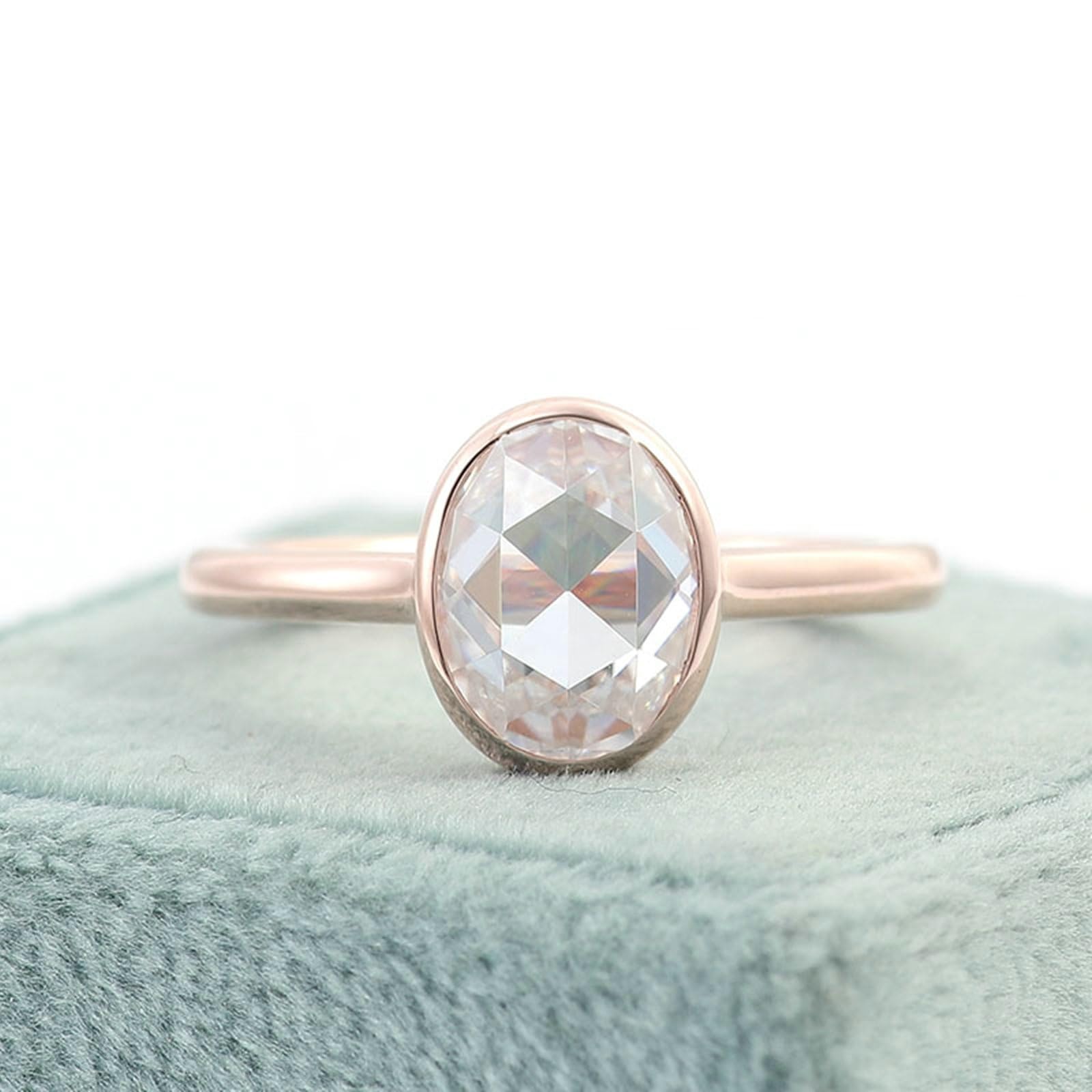 Anillos de boda 585 de oro rosa auténtico, para mujer con moissanite, 1 ct, solitario, anillo de compromiso, ovalado, oro real de 14 K, con grabado para mujeres, tamaño 51 (16,2)