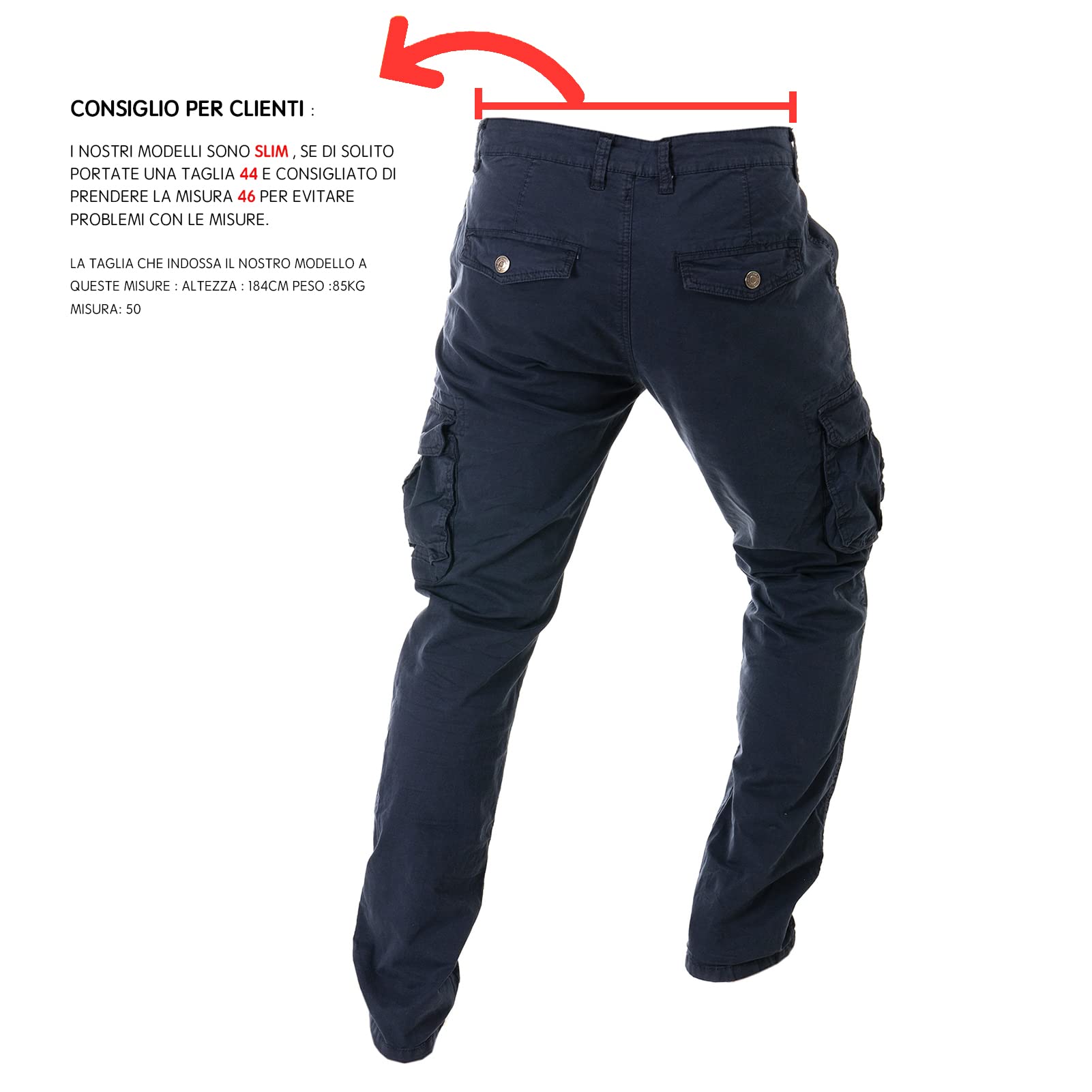 TONY BACKER Pantaloni Uomo Leggero in Cotone Multitasche Casual di Tela Stretch Materiale con Tasche Laterali 1583