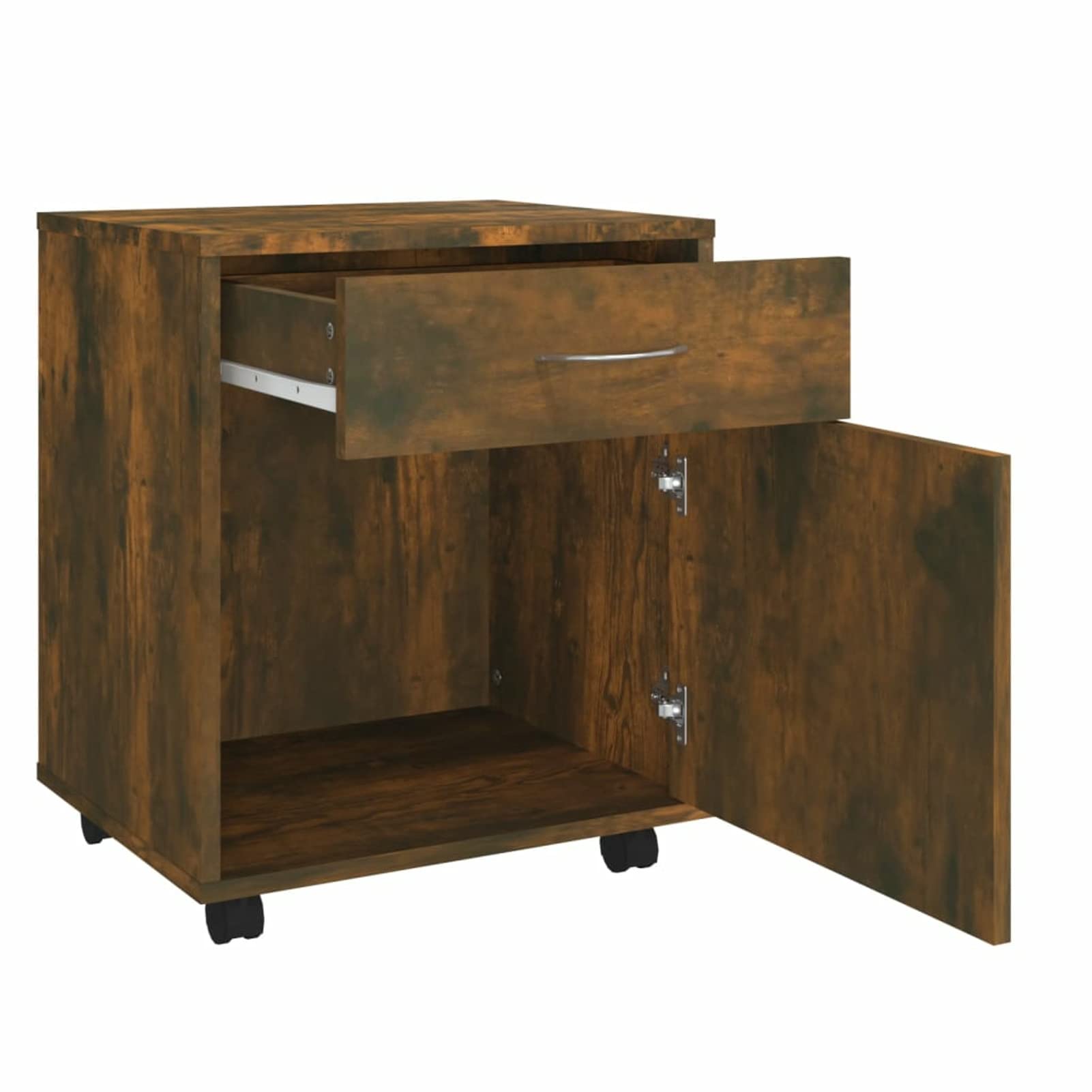 Armadietto con Ruote Rovere Fumo 45x38x54 cm Legno Multistrato,Carrello Porta Stampante, Mobiletto con Ruote, Supporto per Stampante in Legno, Classificatore per Documenti per Studio, Ufficio