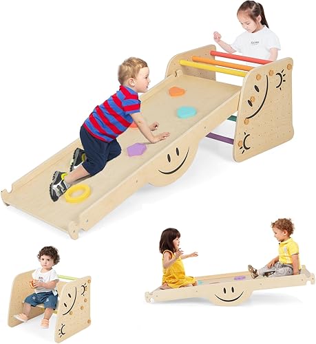 Costzon Juguetes de escalada para niños pequeños, escalera de escalada de madera Montessori 6 en 1 con rampa reversible, balancín Teeter Totter, disponible en Yaxa Venezuela