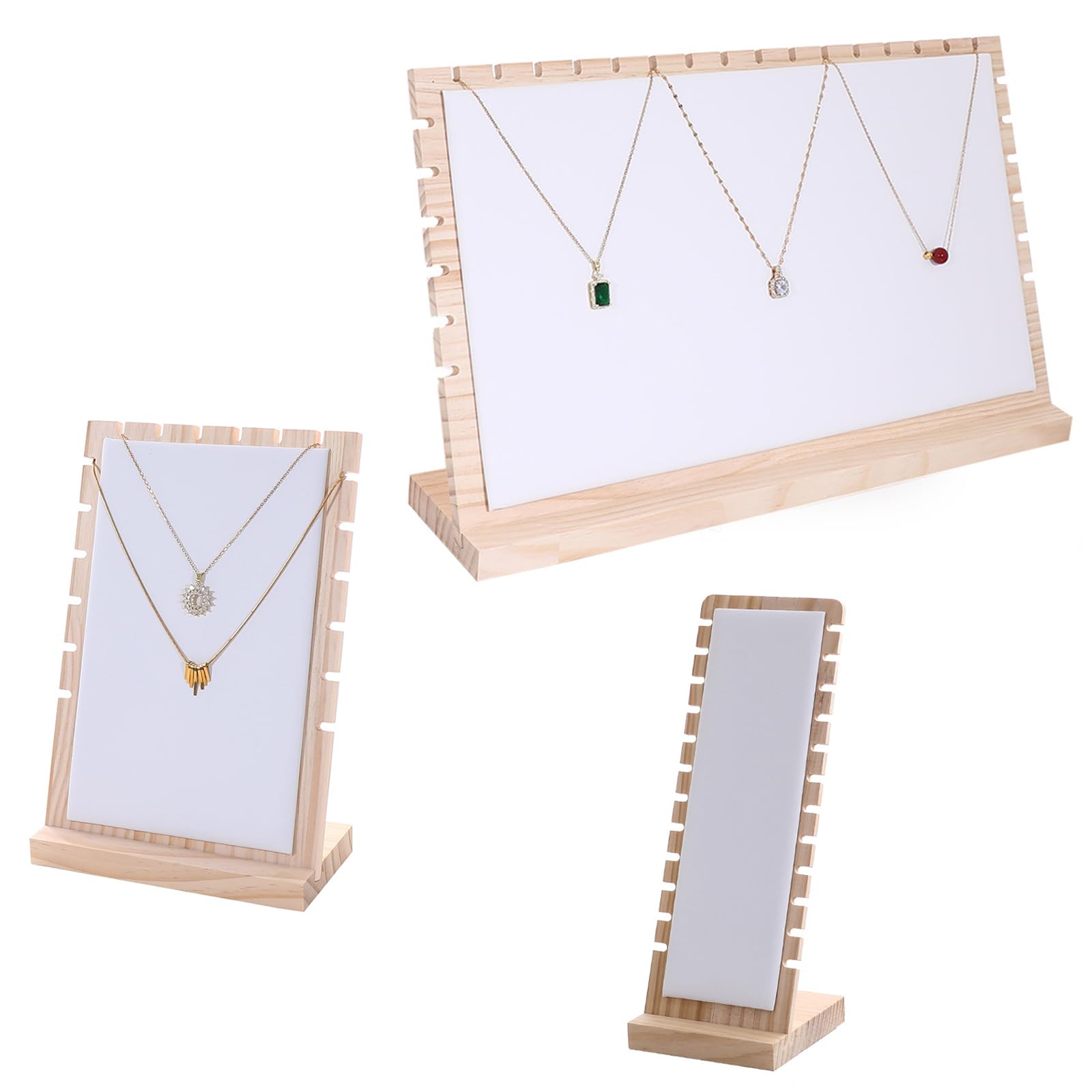 Msioytog Of 3 Natural Wood Jewelry Organizers Stand for Necklace and Presentation in Shops or Homes Organizers