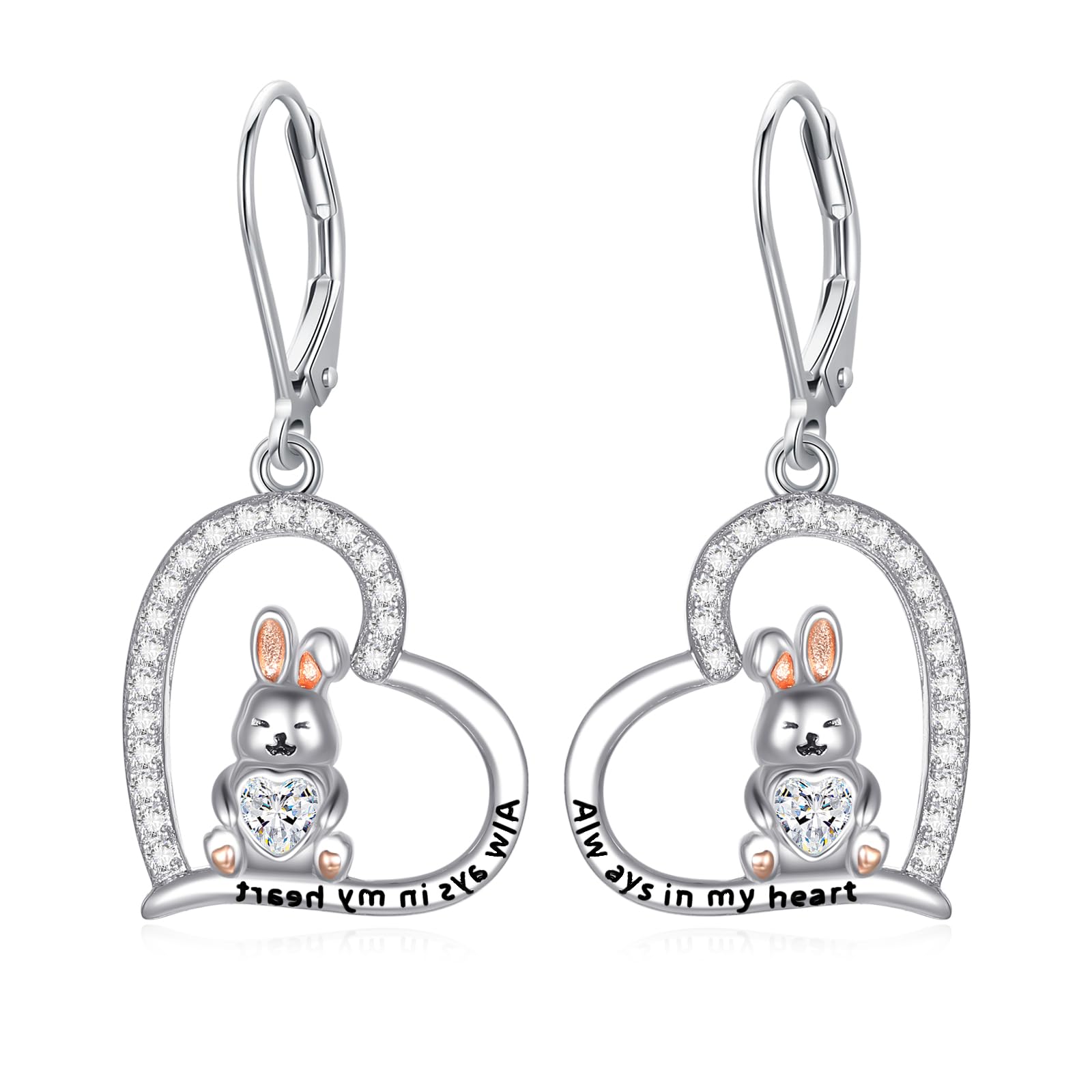 Kaninchen-Ohrringe für Damen, 925er Sterlingsilber, herzförm