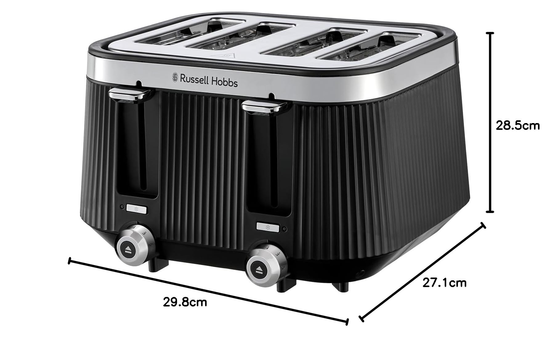 Russell Hobbs Tostadora de 4 rebanadas [1960 W, función de congelación/cancelación/recalentamiento con luz indicadora] Brontë (ranuras extra anchas, 6 niveles de marrón, función de elevación y aspecto