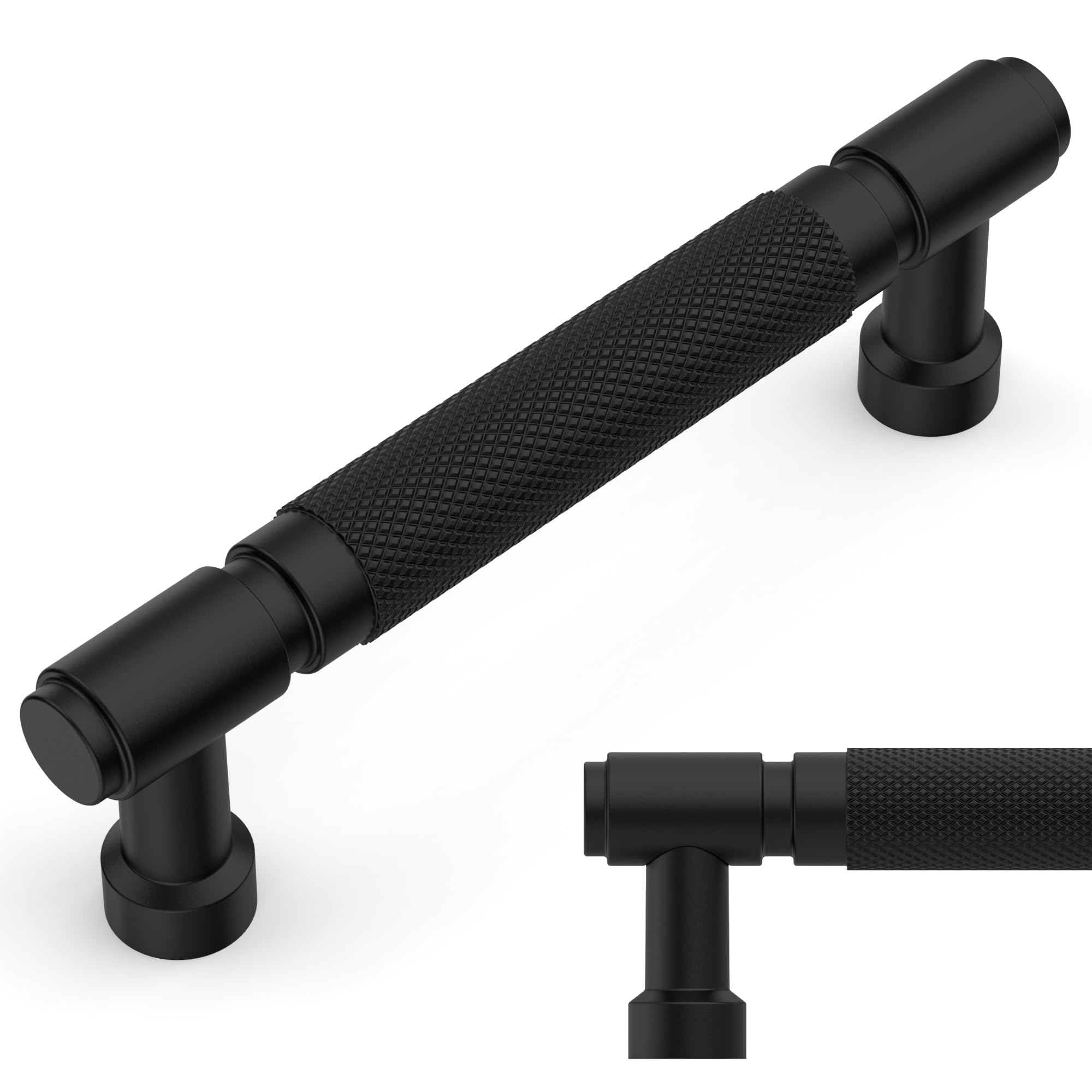 Amerdeco 10 Pack Matte Black knurled Cabinet Pulls 3.75 Inch(96mm) Hole Center Drawer Pulls Cabinet Hardware Kitchen Cabinet Handles for Bathroom AM032
