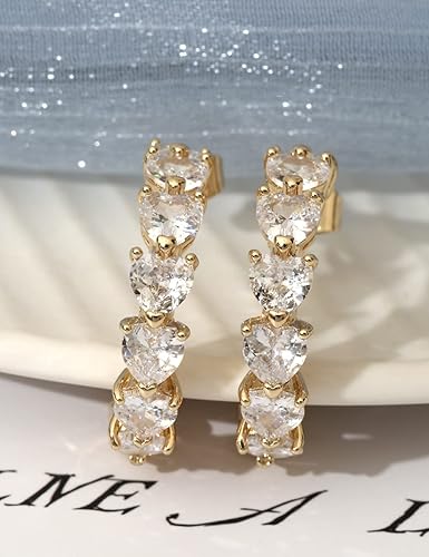 Miniatura 3 de WeSparking Gold Half Hoop Earrings for Women 14k Gold Plated Silver Rose Gold Cute Hoops Heart Dainty Diamond Small Trendy Chunky Thick Hoop