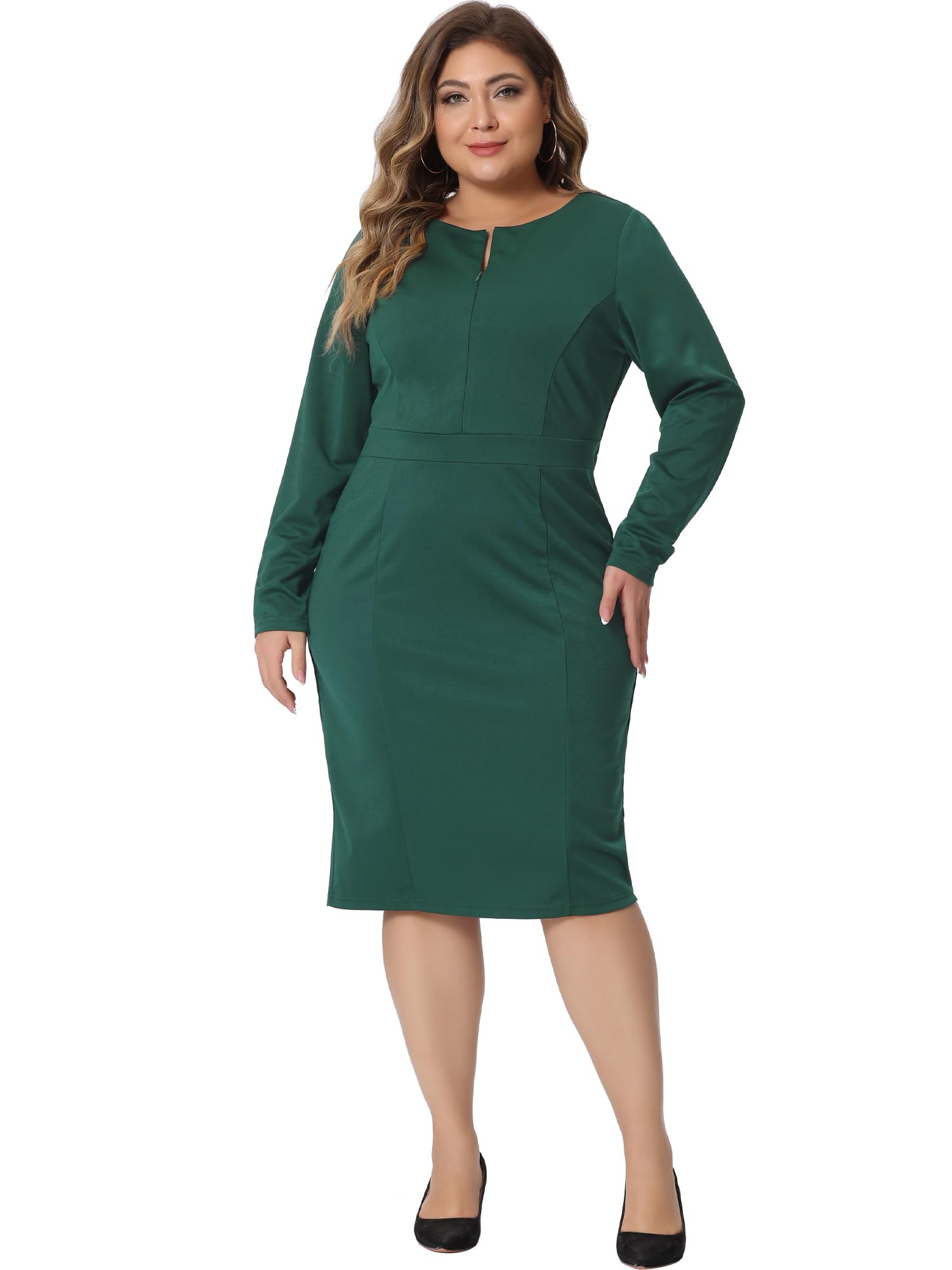 Plus Size Sheath Dress for Women Office Work Long Sleeves Dress — view 3