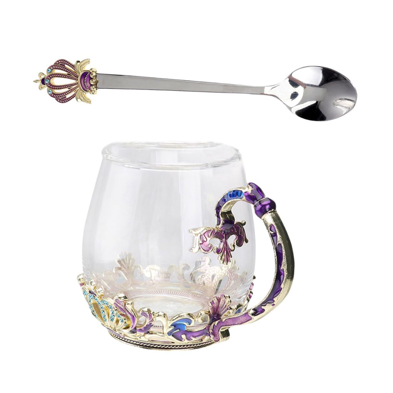 MAGICLULU Taza para Té de Vidrio con Diseño Ergonómico y Resistente al Calor, Incluye Cuchara, Estilo Único, Adecuado para Infusiones y Bebidas Calientes Color Aleatorio