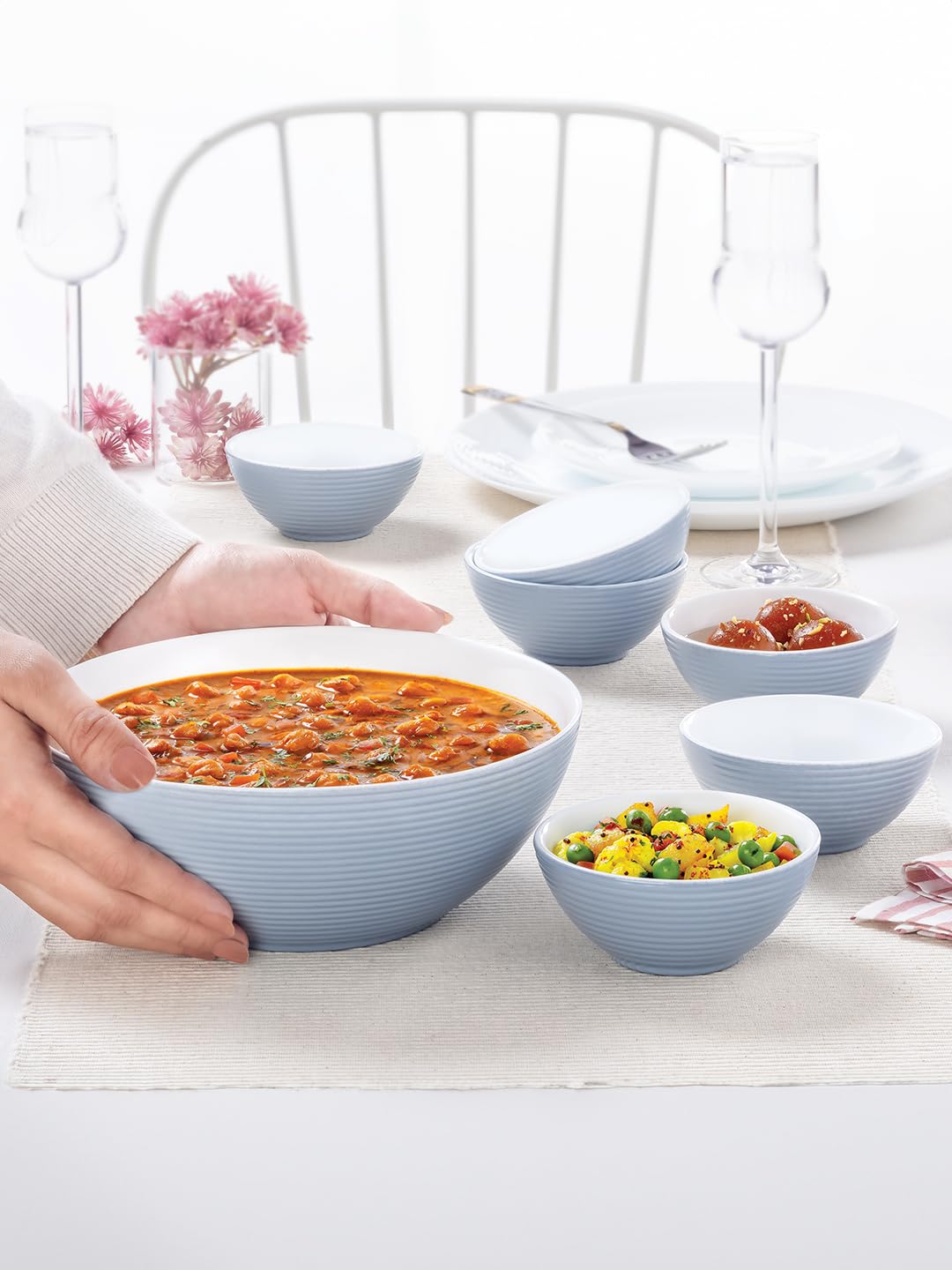 Larah by Borosil Grey Orbit Series Opalware 7 Pcs Pudding Set