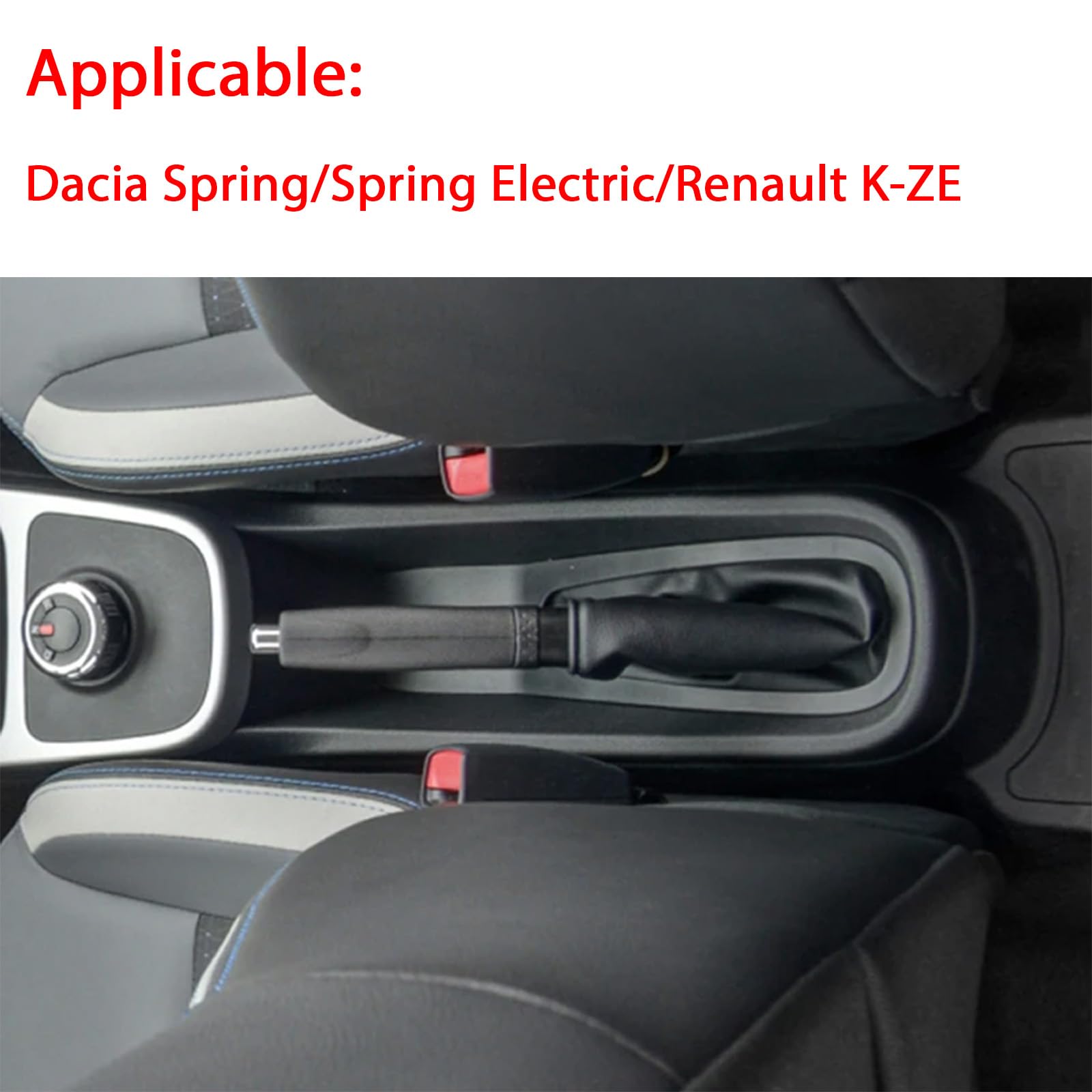Auto Armlehnen für Dacia Spring/Spring Electric/Renault K-ZE Doppelter Stauraum mit Getränkehalter Einfache Montage strapazierfähiges Leder Schwarz (Schwarze Linie)