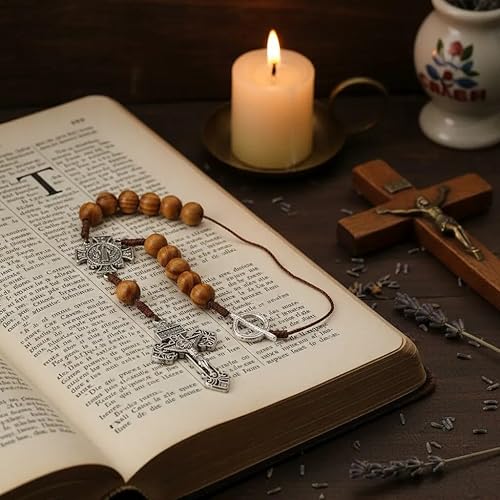 Miniatura 4 de Nazareth Store Espejo retrovisor para coche, rosario, protección de una década, cuentas de madera, coronilla católica