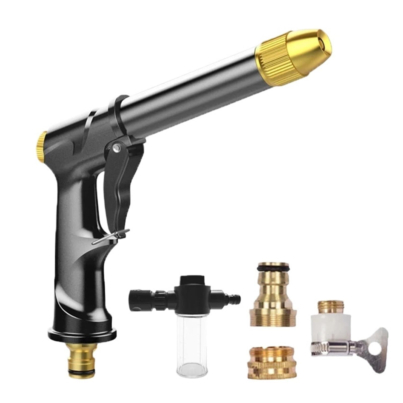 Pistola pulverizadora con manguera Boquilla, Jardín de lavado autos con boquilla multicolor 360 agua aleación alta presión portátil(Black Kit)