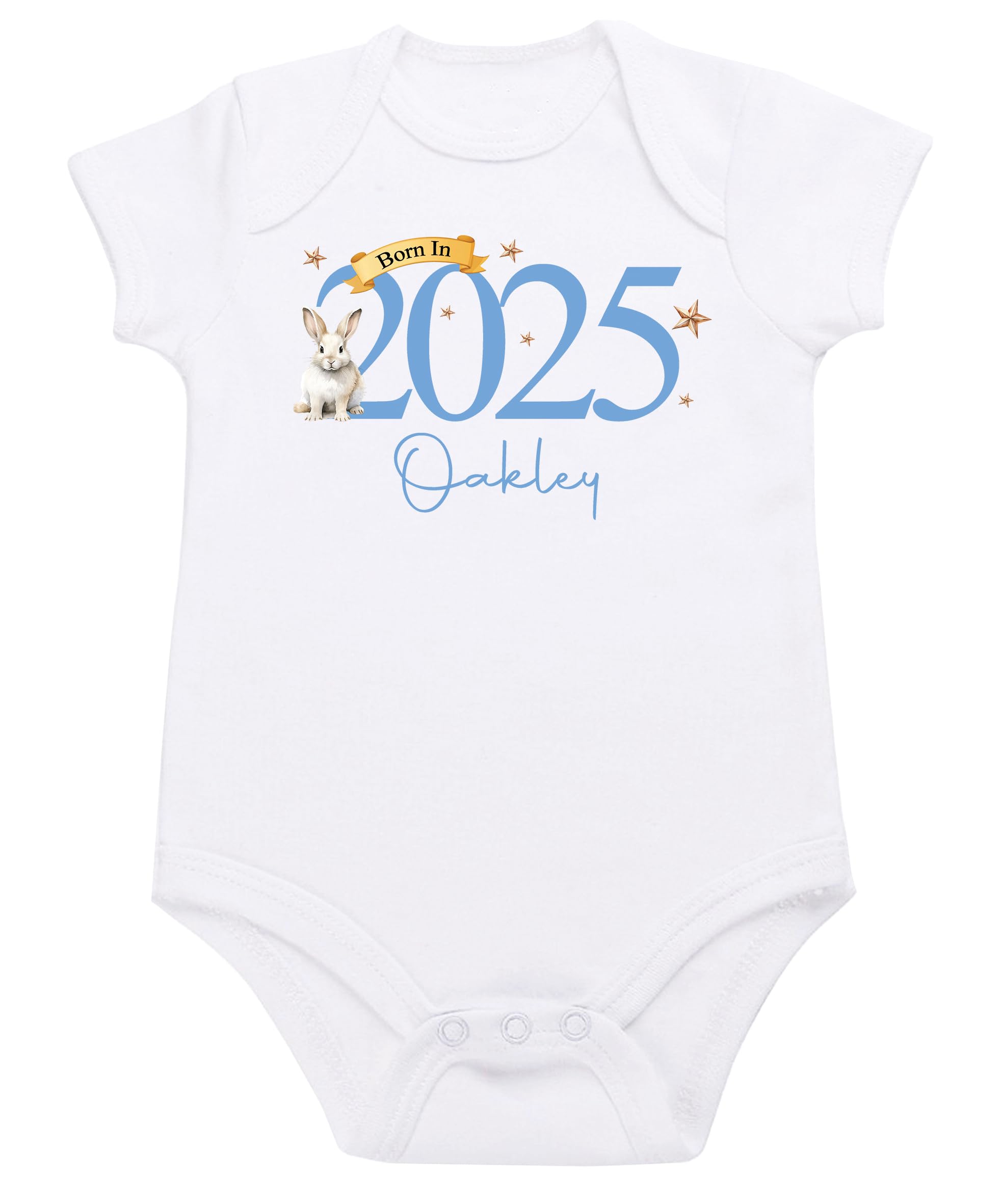 The Baby Box Uk Women's Blue Bunny Personalised Baby Born In 2025 Bodysuit Vest (0 Months, )