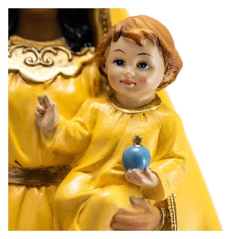 Virgen Caridad del Cobre Figura 40 cm. Escultura patrona de Cuba Manto Amarillo Resina