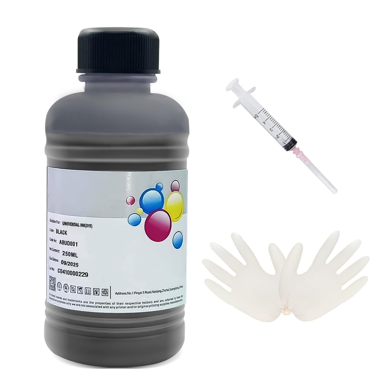 YOUEXPERT Black Ink Refill Kit 250ML Universal Dye Bulk Ink for Canon HP Epsn Brother Inkjet Printers Refillable Cartridge CISS CIS System with Syringe&Glove (9 oz)