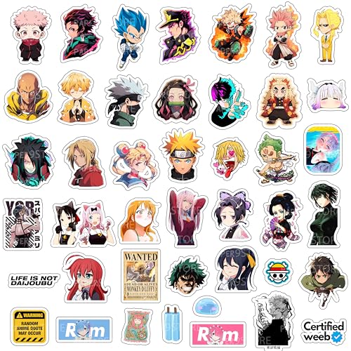 Image of Paper9store Pack of 80+ Anime Stickers for Laptop, Phone Case, Guitar, Bike, Pc, Scrapbook etc. Waterproof Glossy Laminated Residue Free Anime Stickers