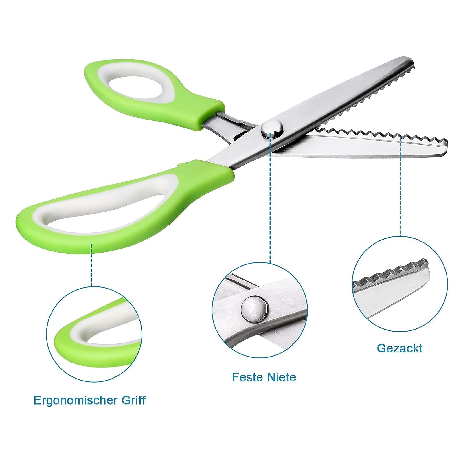 Nejlsd forbici dentellate per pettine, manico in acciaio INOX forbici professionali sartoria cucito tessuto ZIG zag tessuto Craft forbici 23,6 cm Raissa metallizzate