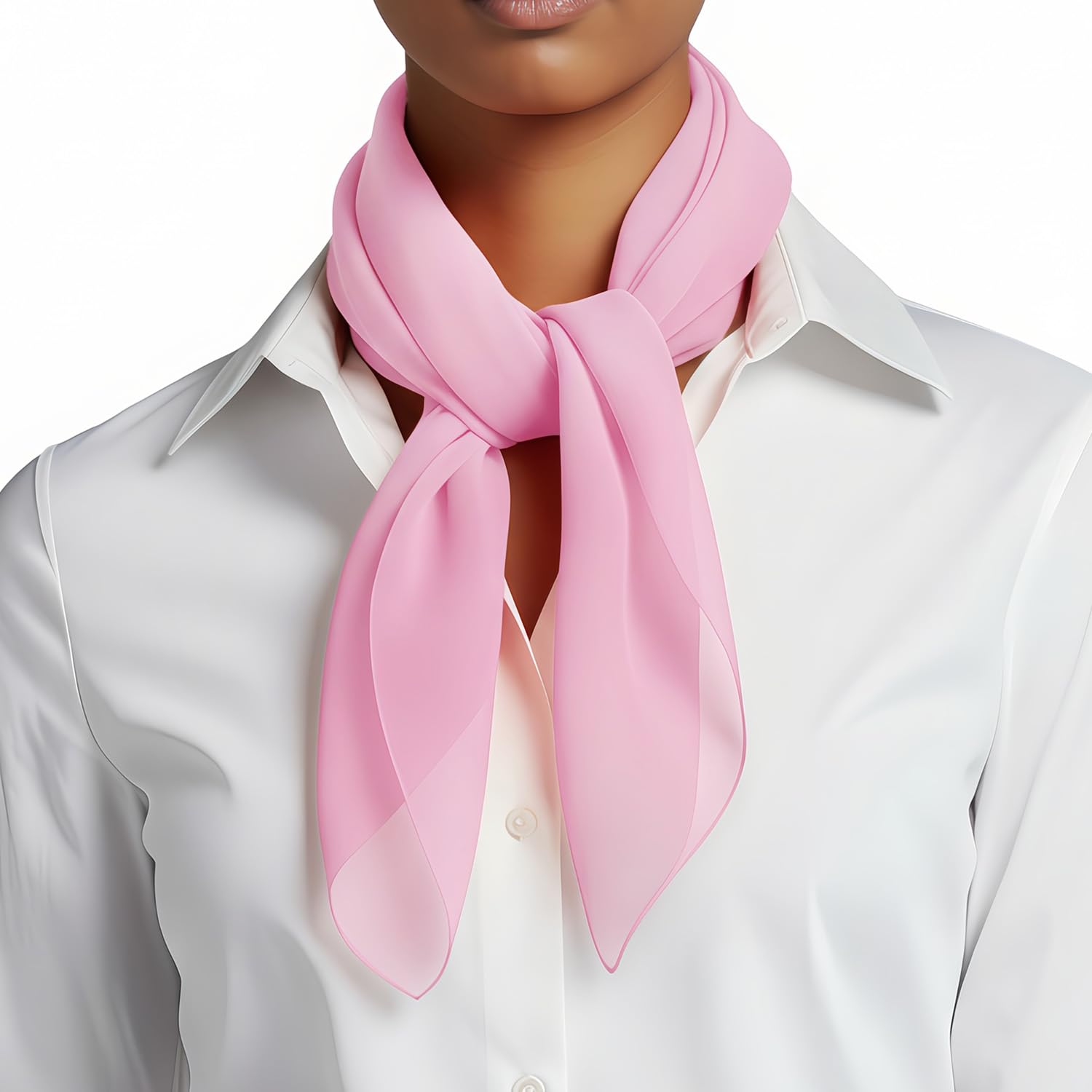 Basic Sense Women's Baby Pink Lightweight Chiffon Square Scarf For Retro Neckerchief Bandana & Hair Tie,