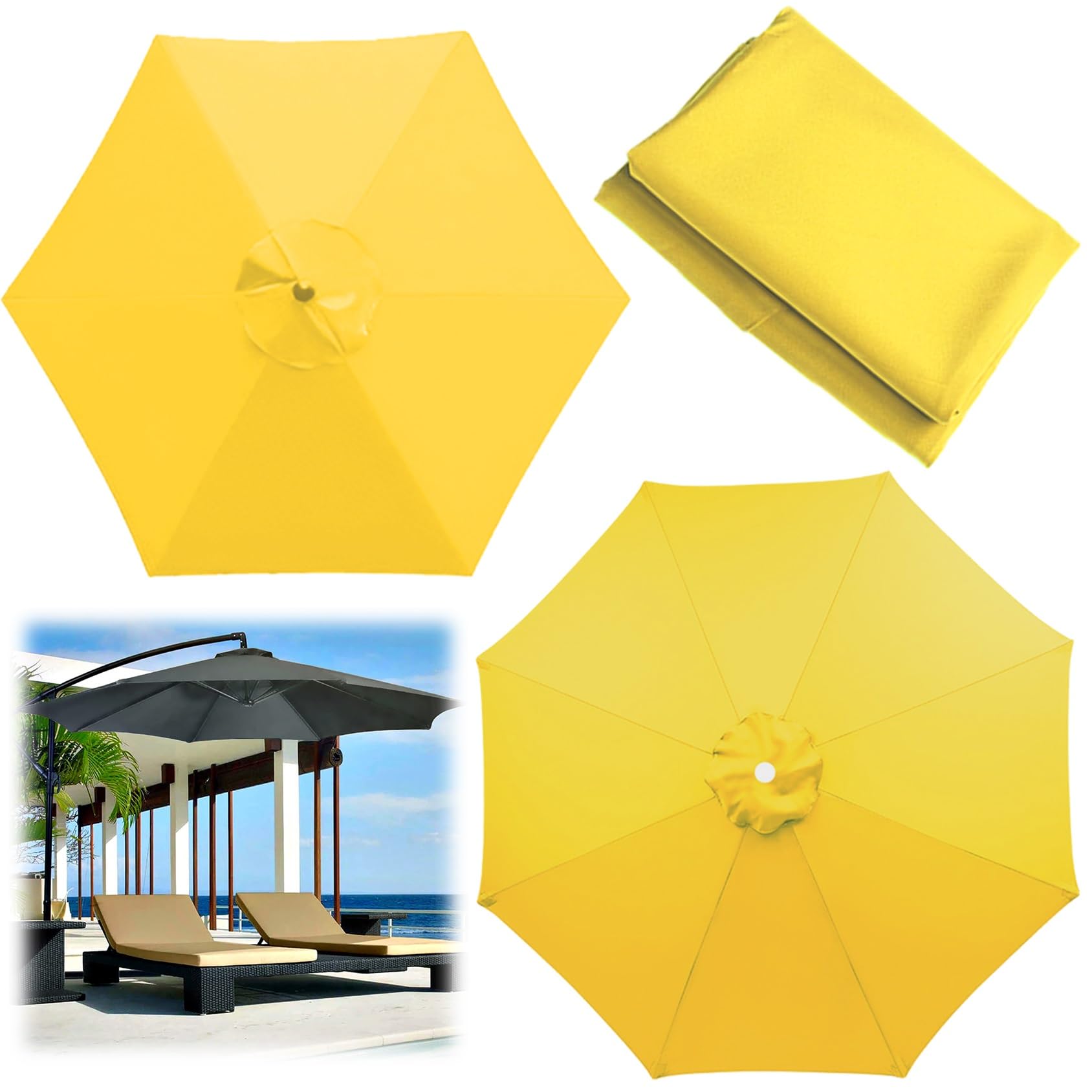 Replacement Parasol Canopy, 2/00270/300 CM Market Table Umbrella Cloth Replacement Fit 6/8 Arms Patio Umbrella Outdoor Deck Parasol Cover Lawn Pool(Color:Yellow,Size:8 ribs-2.7m(8.8ft))