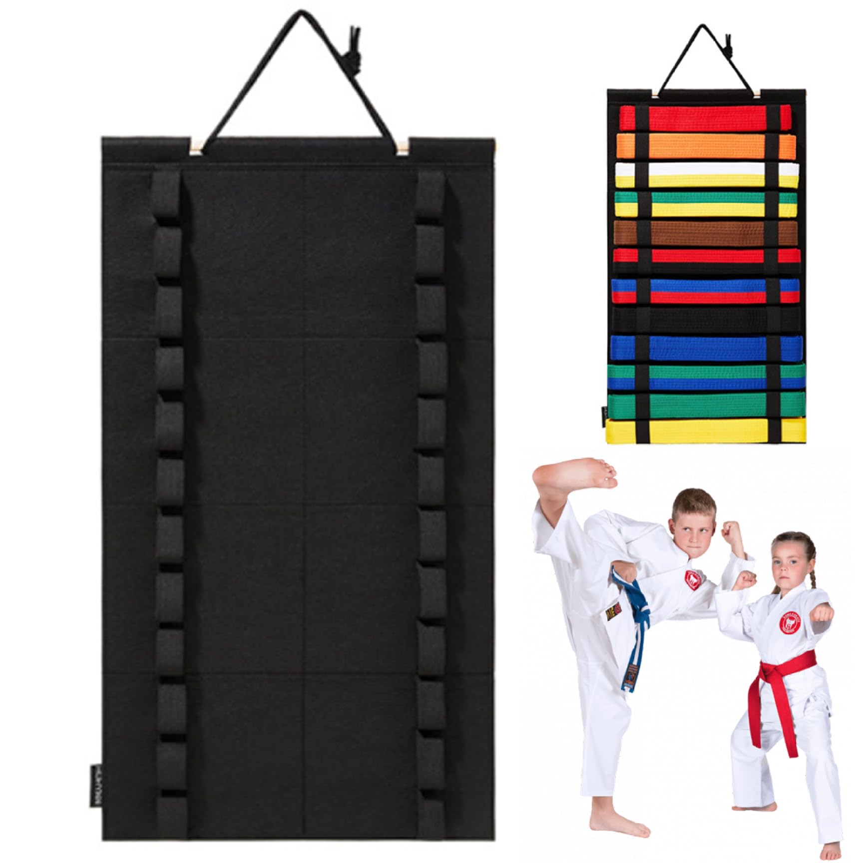 Martial Arts Belt Display, Hanging Karate Belt Display Rack Holds 12 Belts, Belt Display with Elastic Loops, Karate Belt Holder for Wall Door 14x25" Karate Belt Display Karate Belt Holder Belt Display
