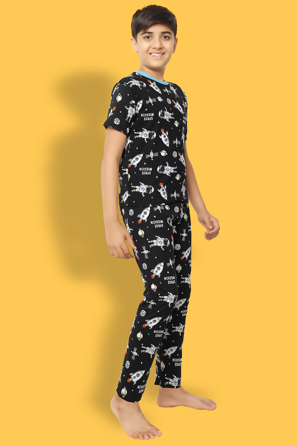 Ninos Dreams Cotton Graphic Pajama Pack of 1 (Round Neck Boys Coord Set_Black_12-14 Years) - Image 5 thumbnail