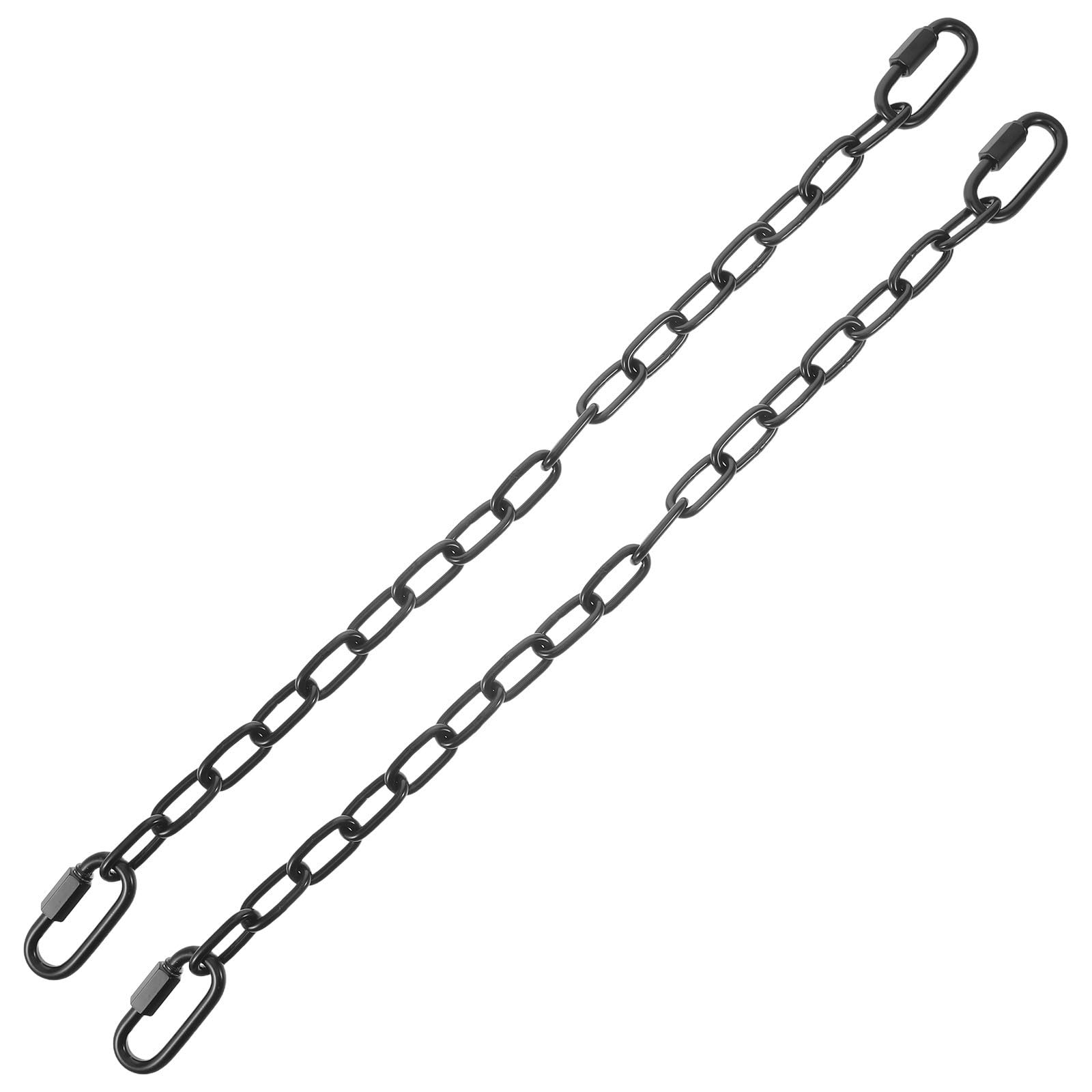2 Unidades Cadena de Acero Inoxidable Negra con Mosquetones en Ambos Extremos para Colgar Hamacas y Columpios en Puertas o Jaulas de Mascotas, Tamaño 64x3.5x1 Cm