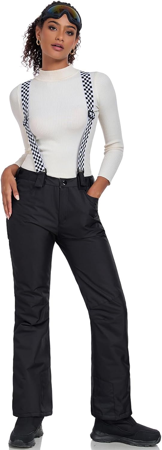 GS SNOWING Women's Insulated Snow Pants Waterproof Windproof Snowboard Ski Bibs with Detachable Suspenders - Image 2