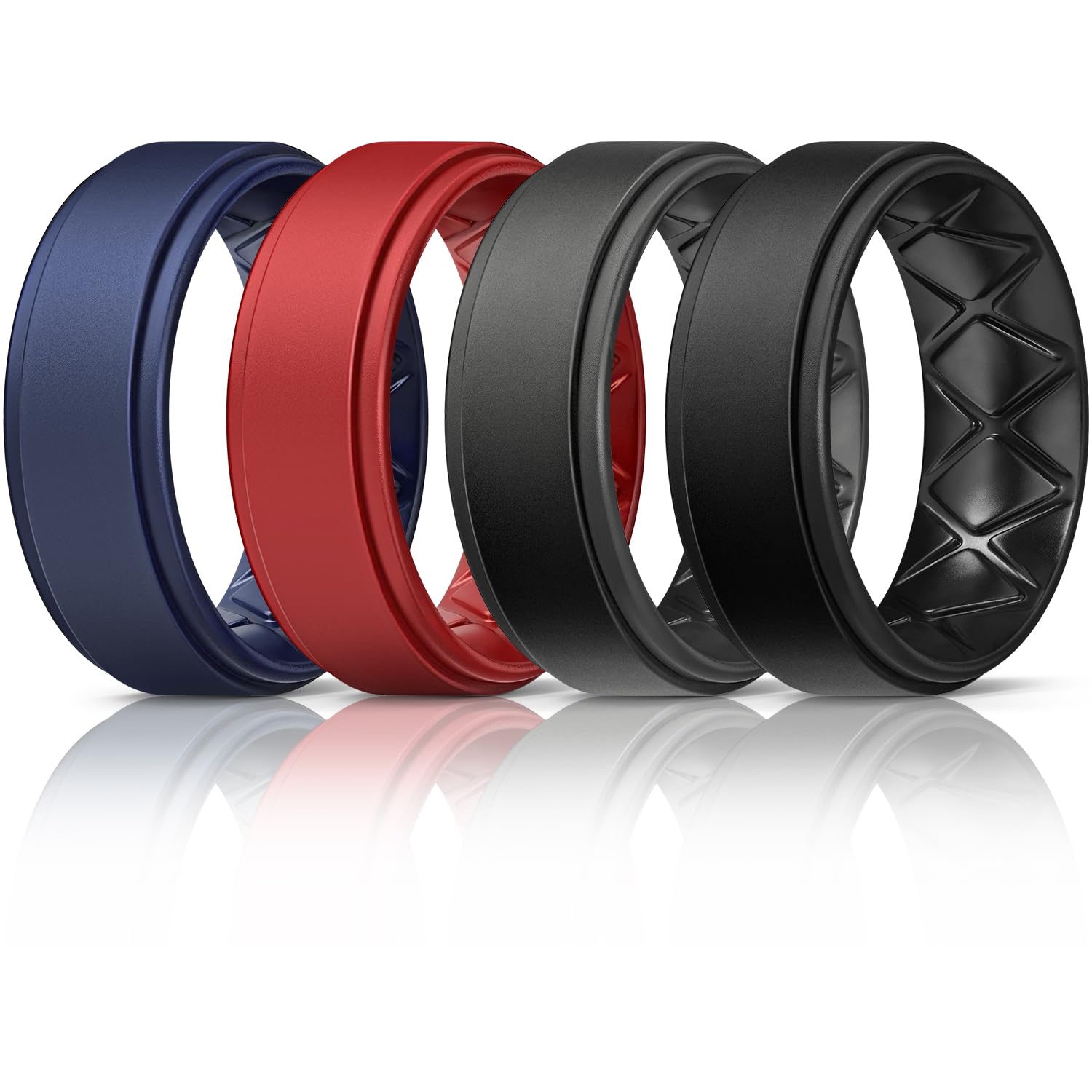 Egnaro Men's Wedding Rings 8mm Wide 2mm Thick Rubber Bands, Breathable and Flexible Step Edge Ring, Variety Multipack 1-7 For Gym Workout Travel Daily Wear