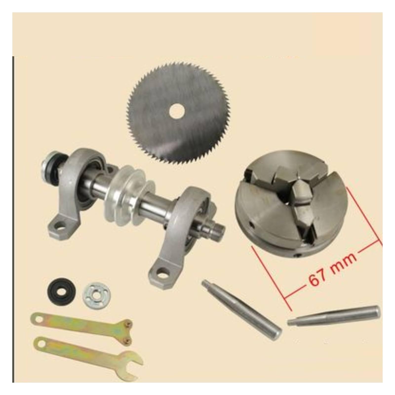 M14x1mm M14 Filo Mandrino Albero Puleggia 2 Cuscinetti FAI DA TE Tornio di Legno Paletta Con 4 Griffe K02-65 Pollici Lama for(B K01-65 3 Jaw Chuck)