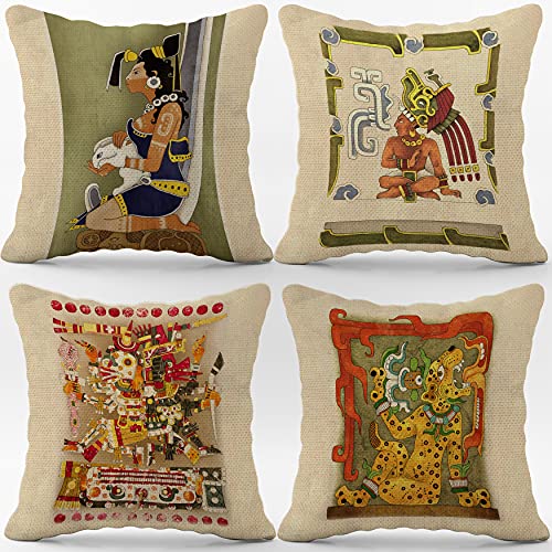 Mayan Aztec Art Jaguar God Ancient Gods Throw Pillow Case,18 x 18 Inch Set of 4, Mayan Style Decorations, Mayan Lover Gift,Mayan Aztec Style Decor, Mayan Pillows Cover for Sofa Couch Bed Mayan Aztec Art Jaguar God Ancient Gods Throw Pillow Case,18 x 18 Inch Set of 4, Mayan Style Decorations, Mayan Lover Gift,Mayan Aztec Style Decor, Mayan Pillows Cover for Sofa Couch Bed
