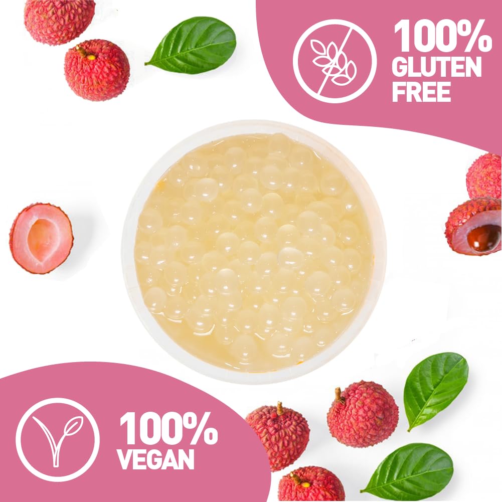 FRANKLY Popping Boba al Litchi, barattolo da 450gr - Per Bubble Tea, Yogurt, Torte e Dolci