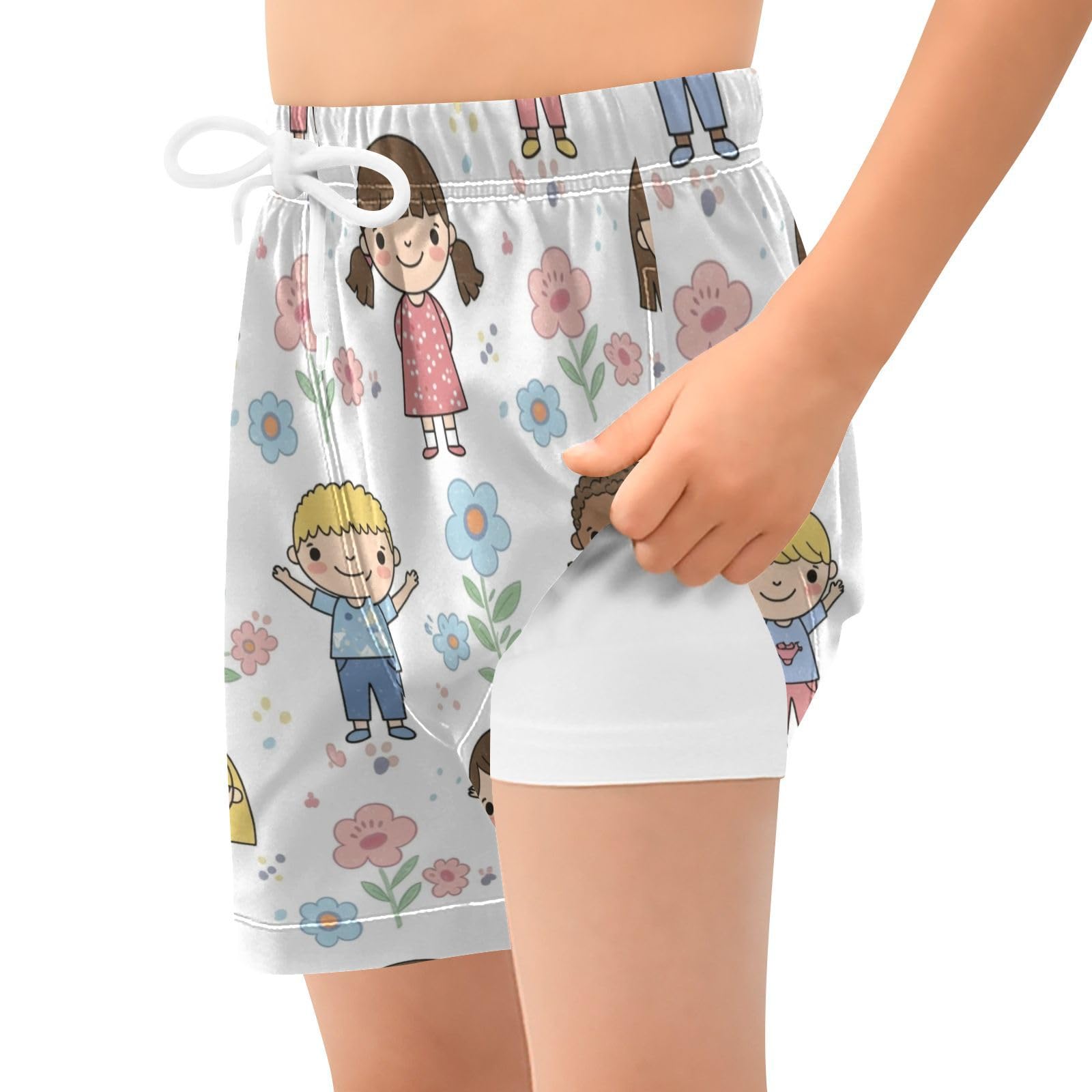 YANENDIE Boy Swim Trunks with Compression Liner Cute Pattern Boys Swim Shorts Quick Dry Beach Shorts