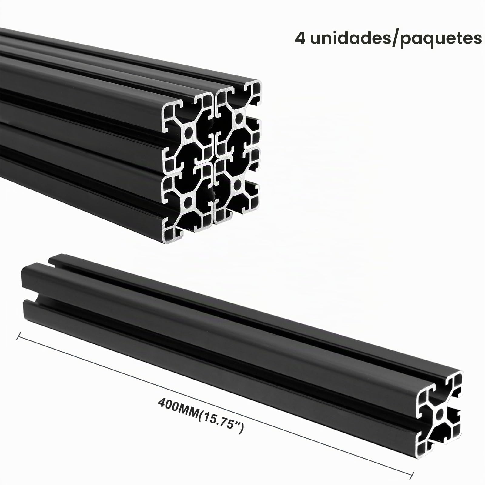 Perfil de aluminio 4040 de 400 mm, negro (4 unidades/paquete), ranura en T de aluminio, estándar europeo para impresora 3D, máquina de grabado CNC y láser