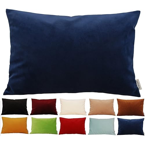 TangDepot Solid Velvet Throw Pillow Cover/Euro Sham/Cushion Sham, Super Luxury Soft Pillow Cases, Many Color & Size Options - (12"x18", Navy Blue)