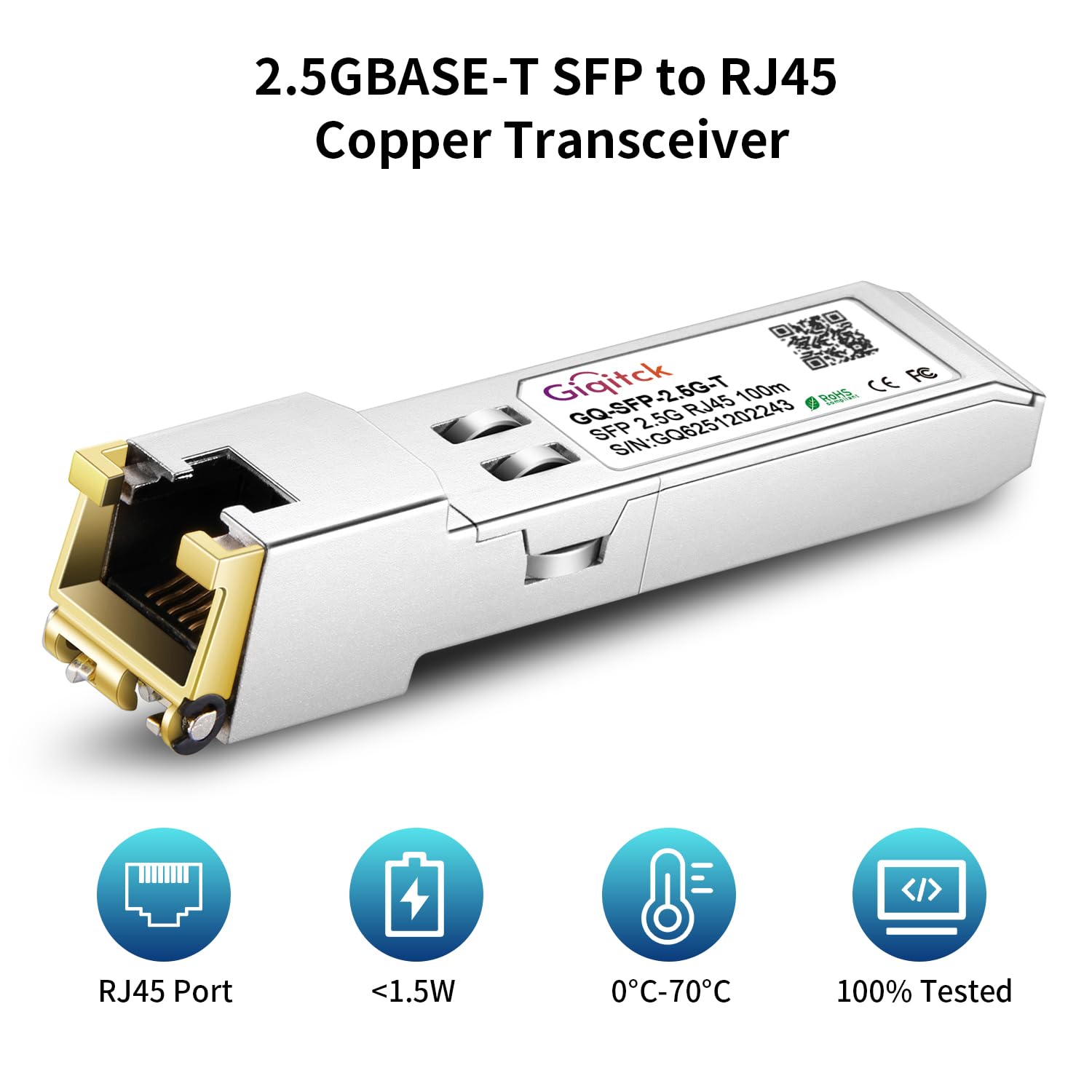 2.5GBASE-T SFP RJ45 Modulo 2.5G SFP Ricetrasmettitore Mini-GBIC Compatibile per Cisco SFP-2.5G-T, Ubiquiti, MikroTik, TP-Link fino a 100m