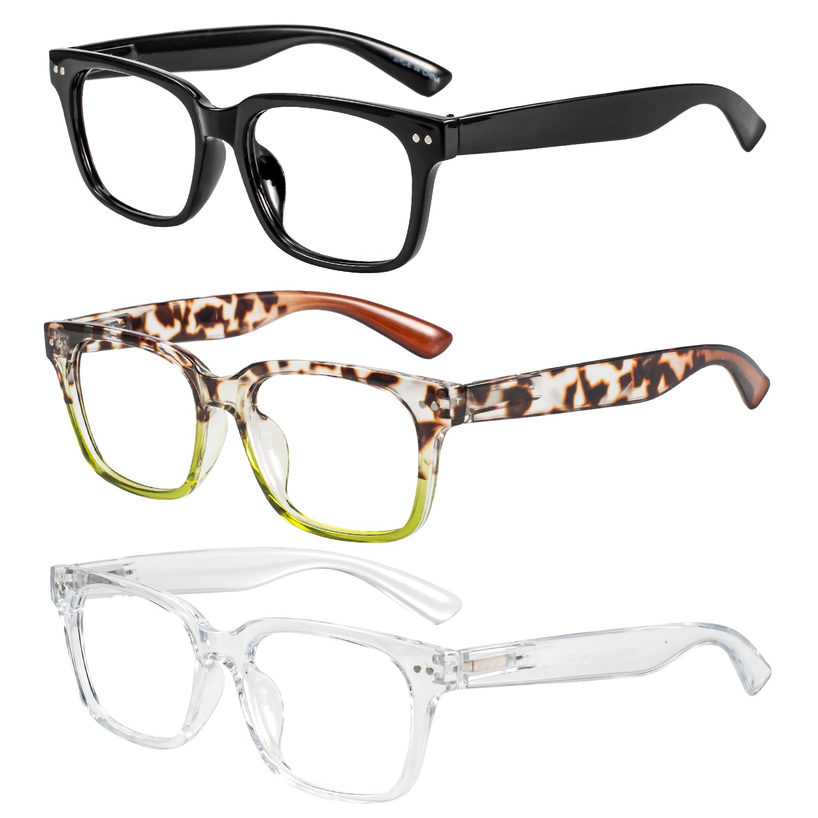 AEZUNI Large Frame Reading Glasses Women 3 Pairs Cute Stylish Readers Spring Hinge 1.0 1.5 2.0 2.5 3.0 3.5 4.0 5.0 6.0