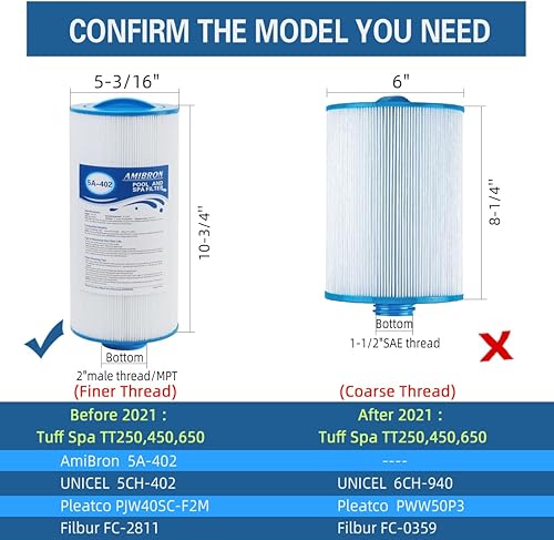 Miniatura 3 de 5CH-402 reemplaza el filtro Tuff Spa, compatible con Sundance Spas 6540-723, Pleatco PJW40SC-F2M, Filbur FC-2811, Unicel 5CH-402, Del Sol Spas,