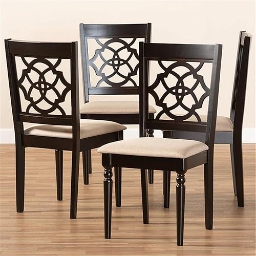 Miniatura 6 de BOWERY HILL Silla de comedor moderna de madera de roble de 17.9 pulgadas en arena/espresso (juego de 4)