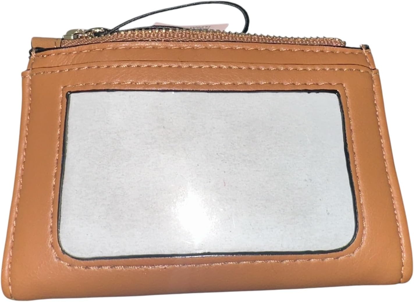 Victoria's Secret Women's Quilted Foldover Card Case Keychain Wallet, Compact Mini Coin Purse with Zipper Pocket, Brown New