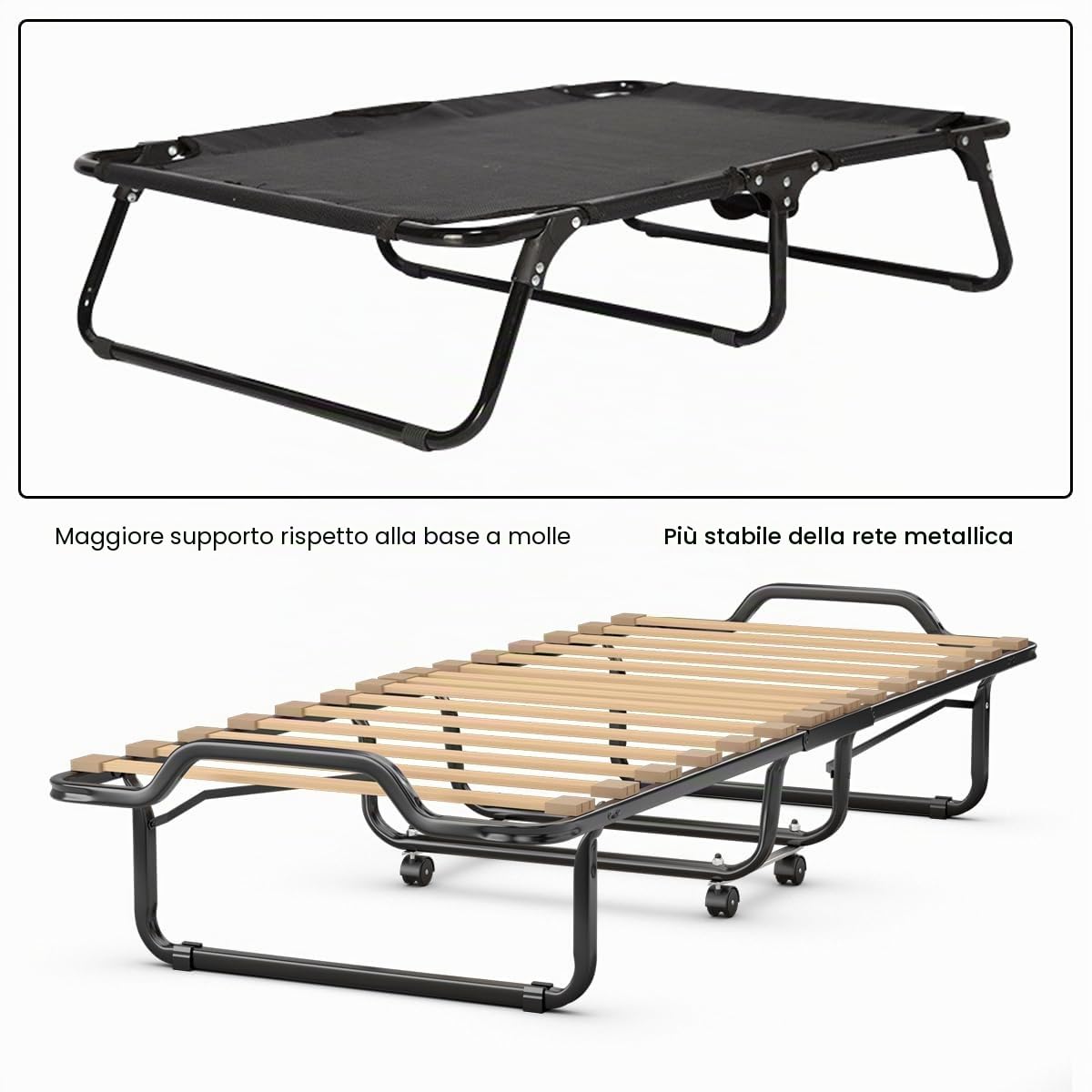 LIFEZEAL Brandina Pieghevole con Materasso, Letto Singolo a Scomparsa, Letto di Emergenza per Ospite, con 4 Ruote, Telaio in Acciaio, 15 Doghe in Legno, Salvaspazio, Max 120 kg, Made in Italy